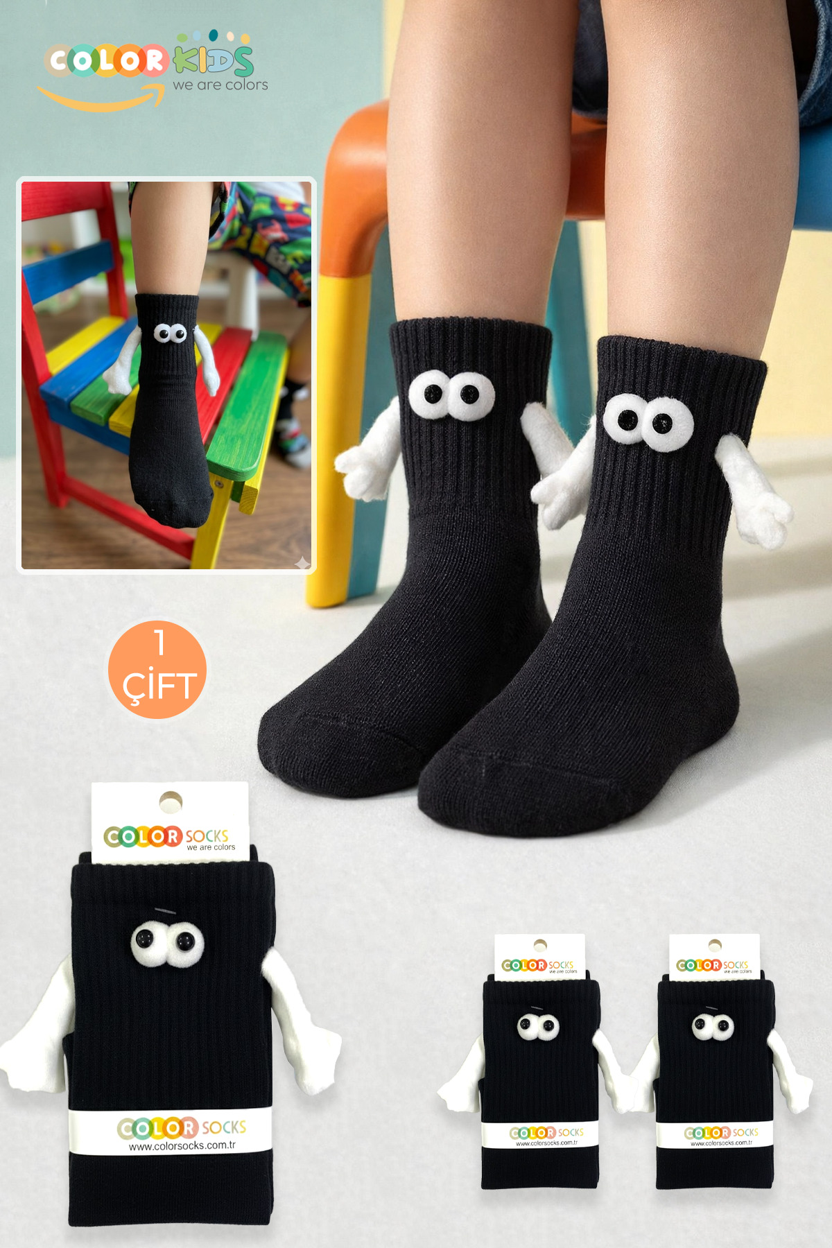 Black Children's Magnet Hand-Held Socks (Without Heel)