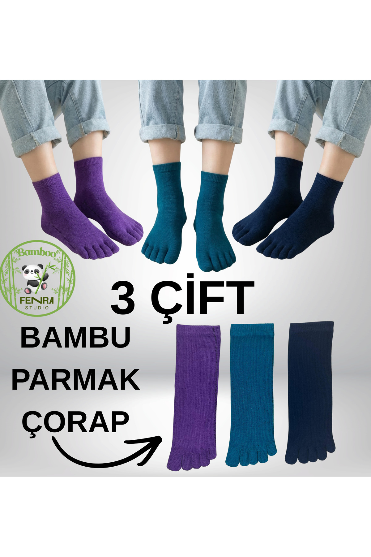 Women's 3-Piece Bamboo Fingered Fragrance and Anti-Fungal Purple Blue Navy Blue Breathable Socket Socks Set