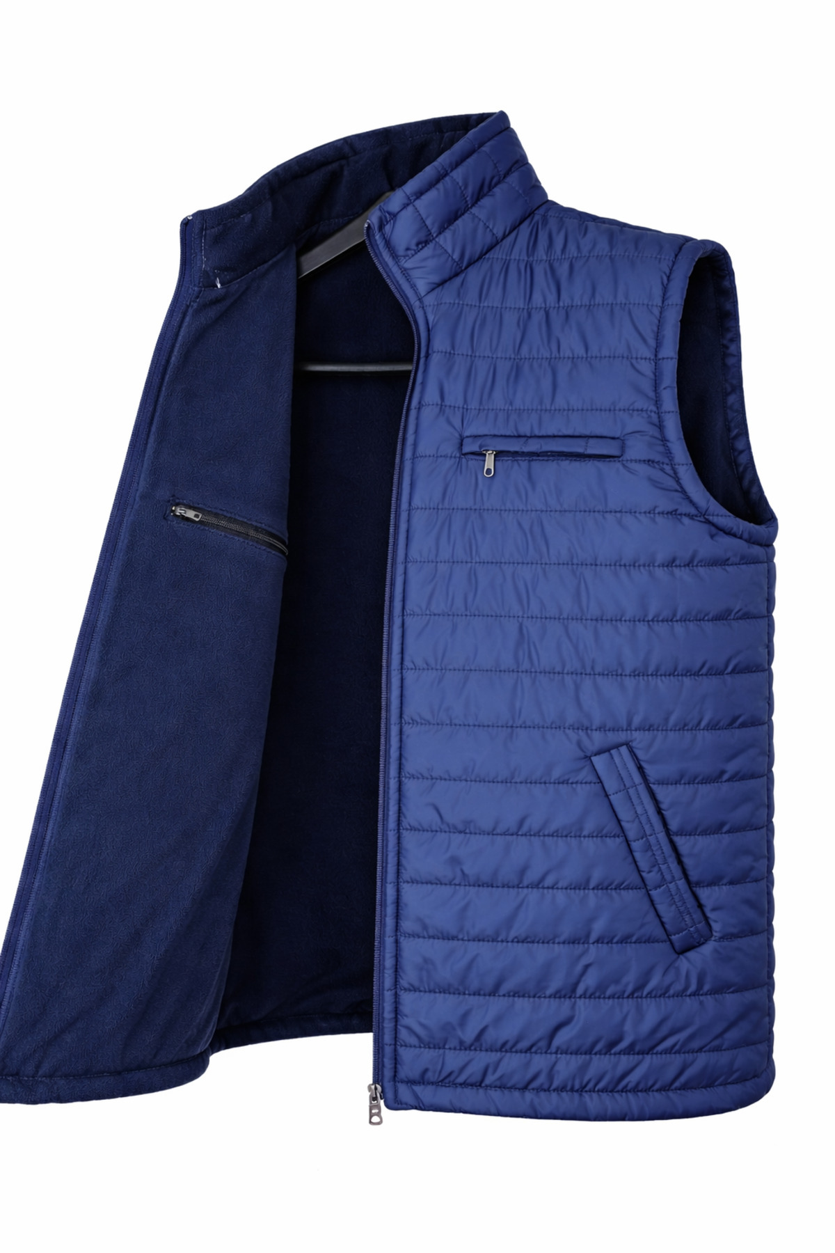 R+ Atelier  Mavi Polar Astarlı Su Geçirmez Kapitone Yelek - Rüzgar Geçirmez Dik Yaka