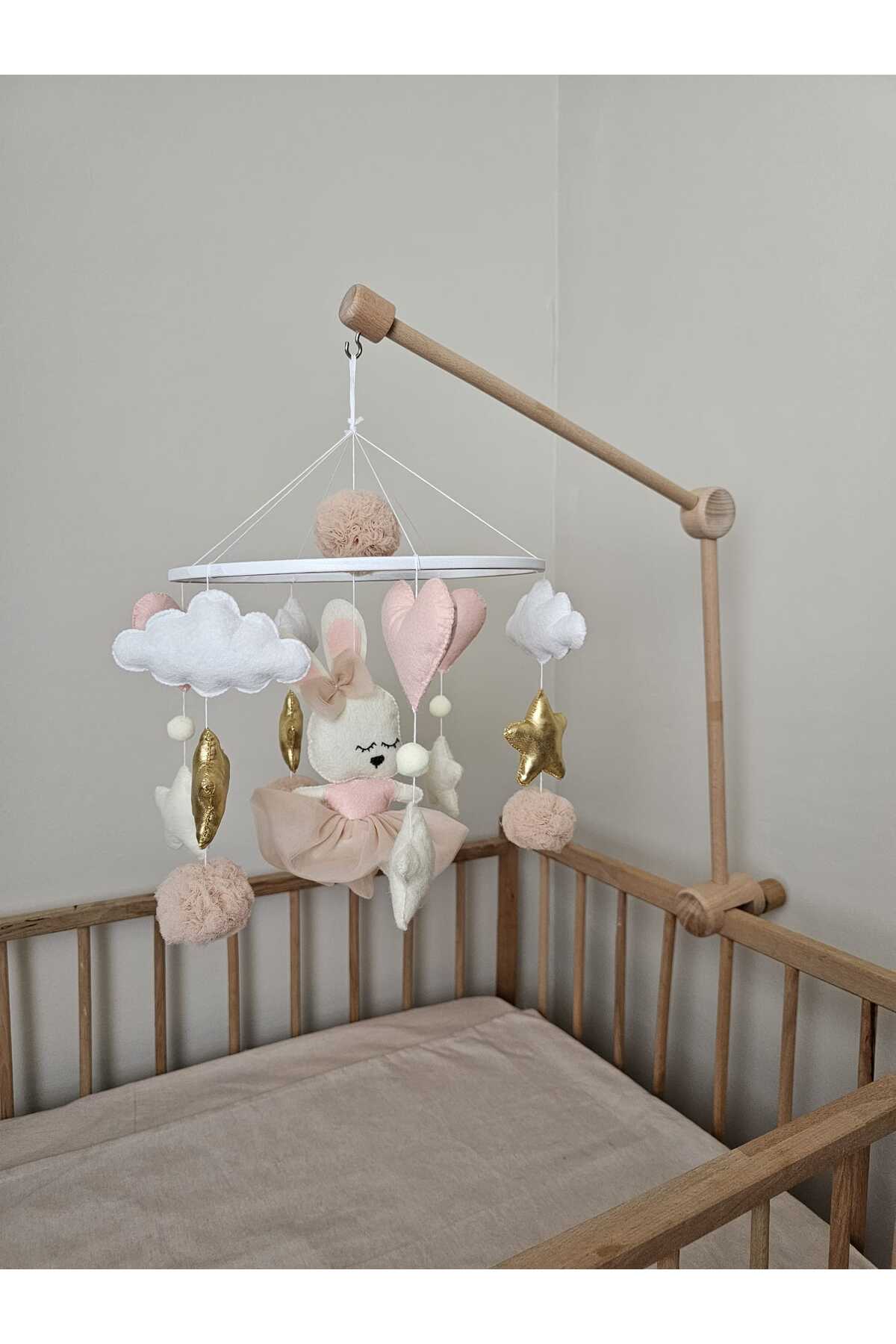 TREND METFİQ DECORATİON Premium El Yapımı Keçe Bebek Dönencesi - Montessori Yenidoğan Uyku Arkadaşı ve Beşik Oyuncağı anne fotoğrafı 2 (önizleme)