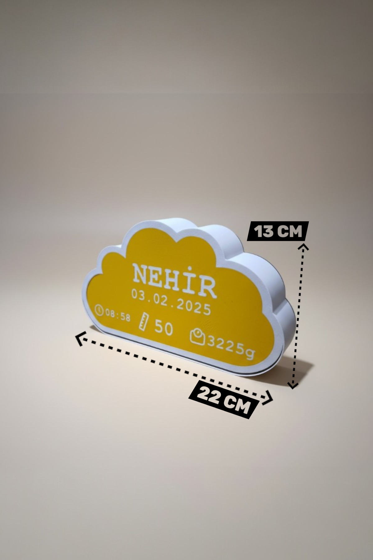 ProLaz Bebeğe Özel Gece Lambası Doğum Panosu İsme, Boya, Kilo ve Doğum Tarihine Özel 23x12 cm Hediyelik fotoğrafı 4 (önizleme)