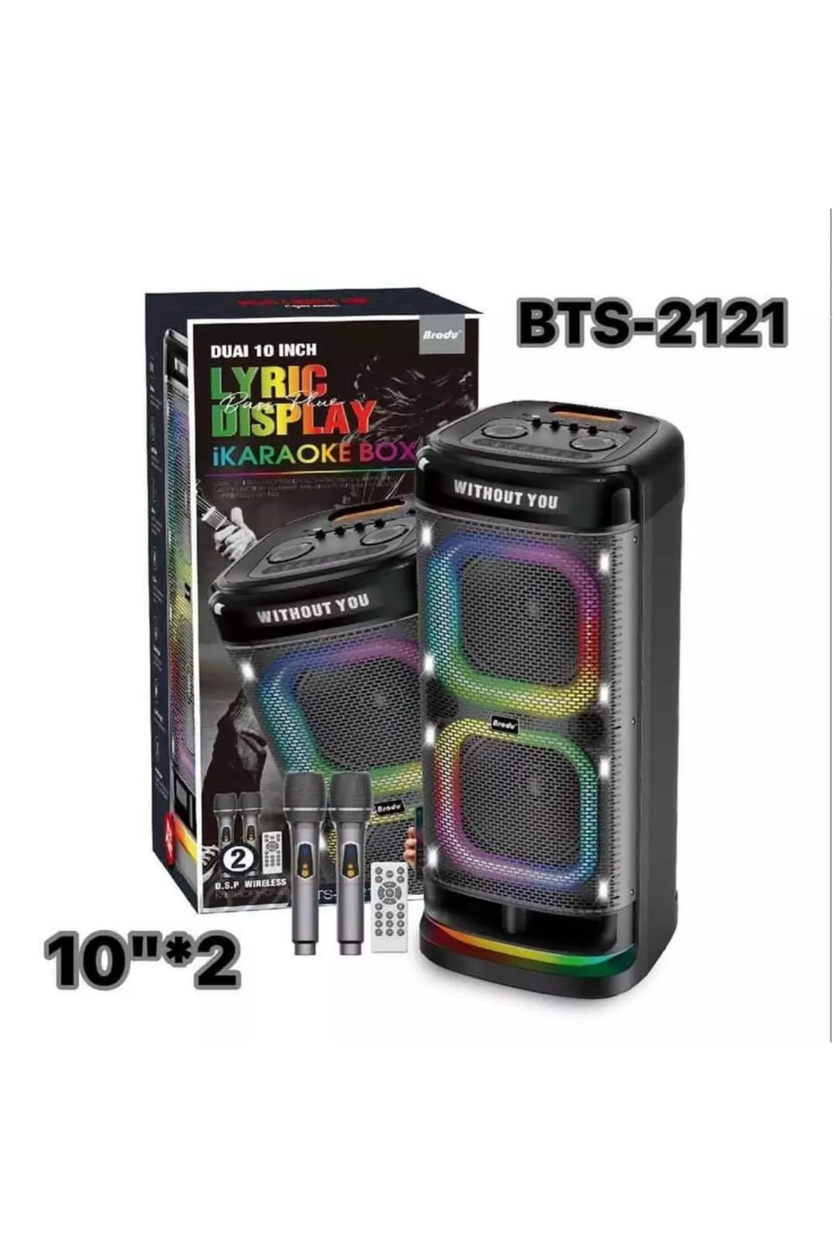 Boomboxtr BTS-2121 RGB Işıklı 2x10'' 80w*2 Taşınabilir Karaoke