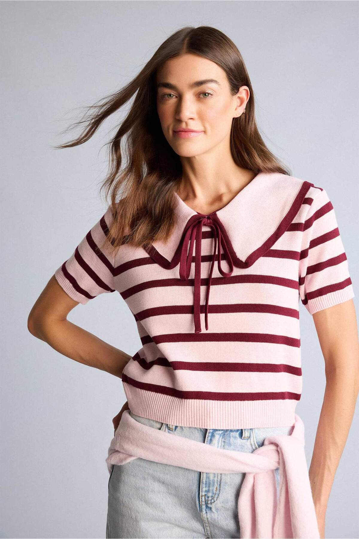 Defacto  Crop Top Büyük Yaka Kazak H6636AX26SP - Görsel 3