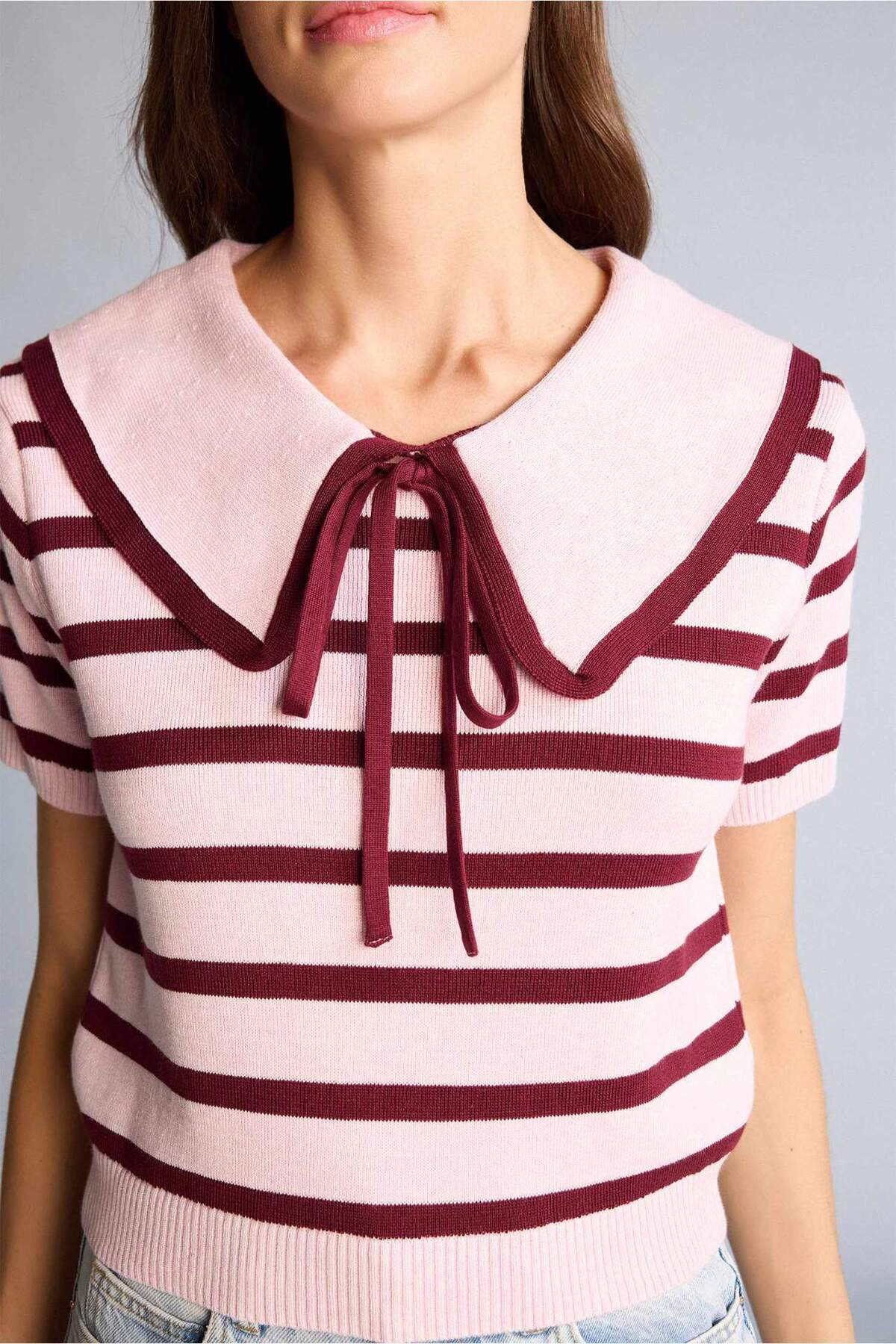 Defacto  Crop Top Büyük Yaka Kazak H6636AX26SP - Görsel 4