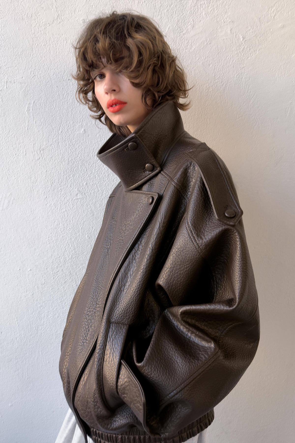 Moderk  ZR Dik Yaka Dokulu Suni Deri Ceket