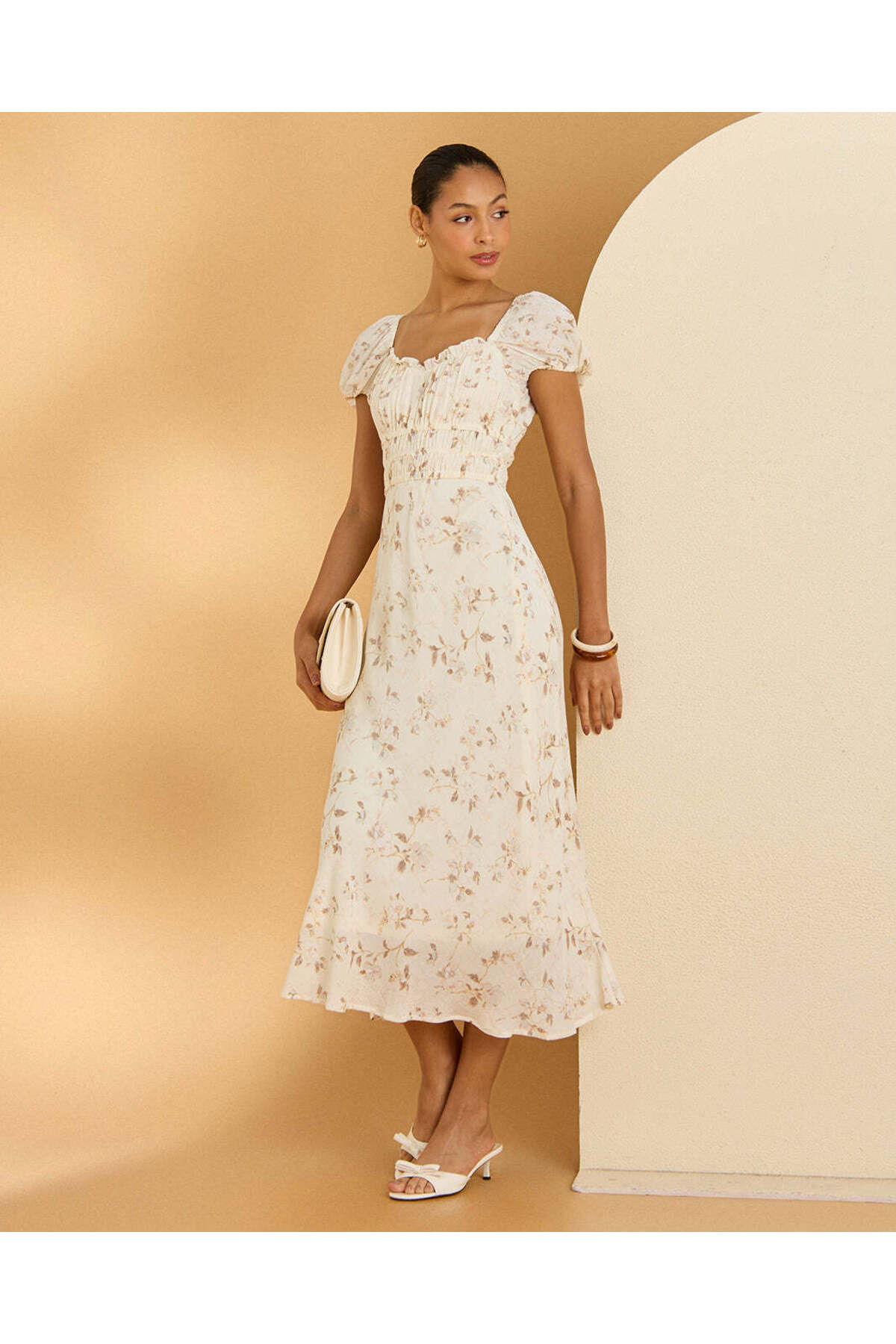 REDTAG Women Cream Floral Printed Dress
