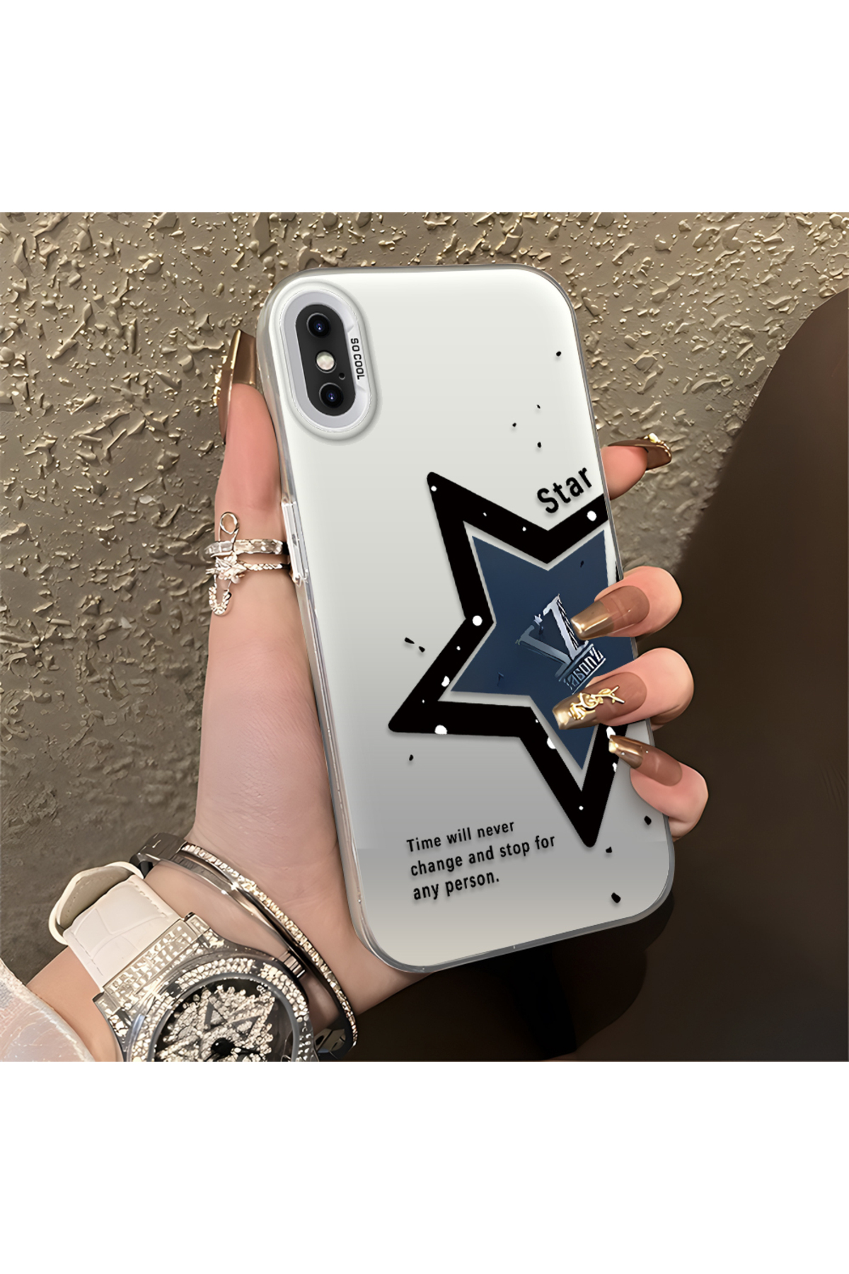 SLIMFELT iPhone XS Max Uyumlu Kaliteli Yıldızlı Sert Kapak Lüks ve