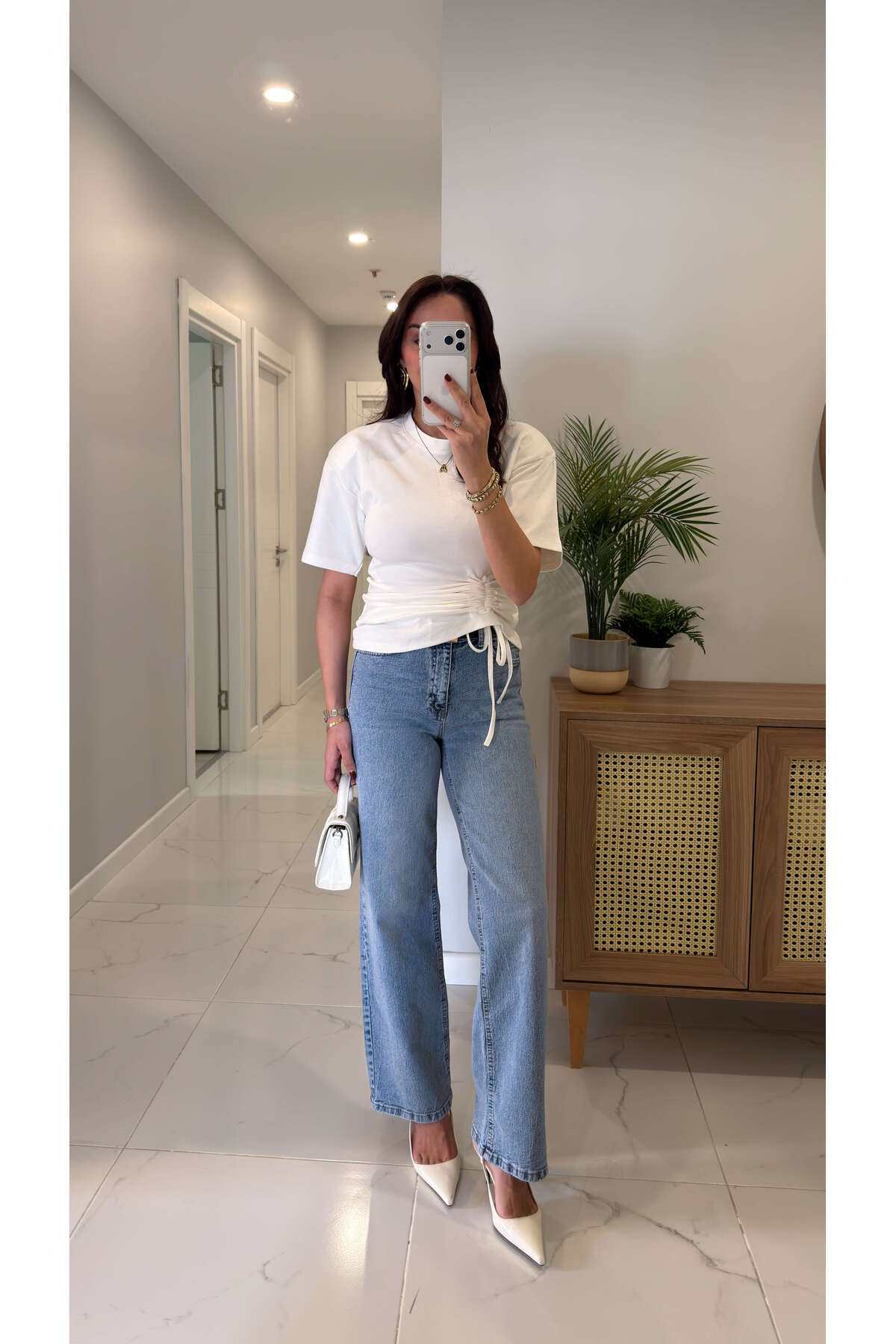 BİRCANÇİL  Zored Mavi Kemerli Wıde Leg Jean - Görsel 2