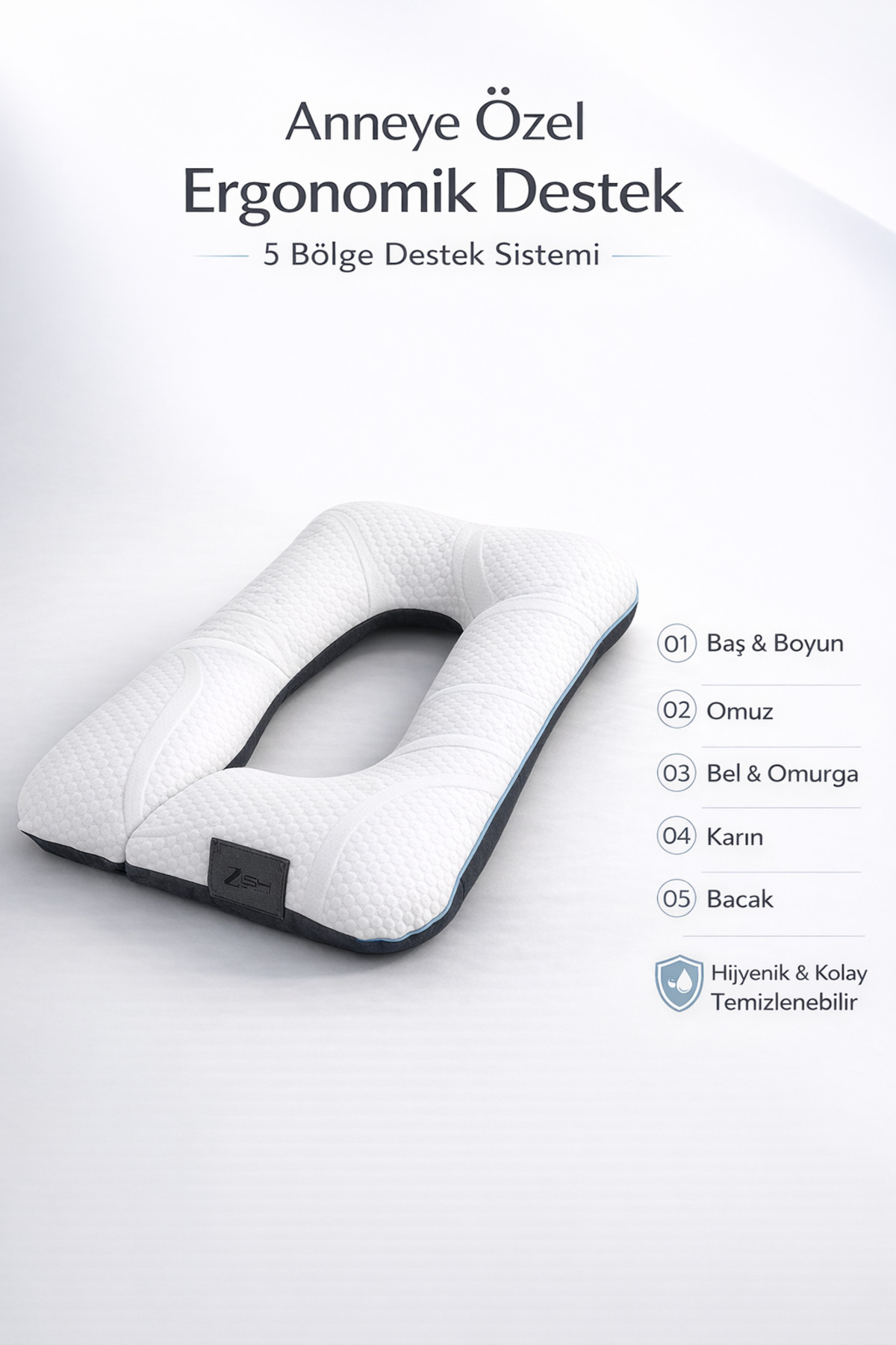 Zishome Cleanfreash huggle 5 Bölge Destekli Yıkanabilir Yatak Kumaşlı Hamile Yastığı 80x125k fotoğrafı 4 (önizleme)