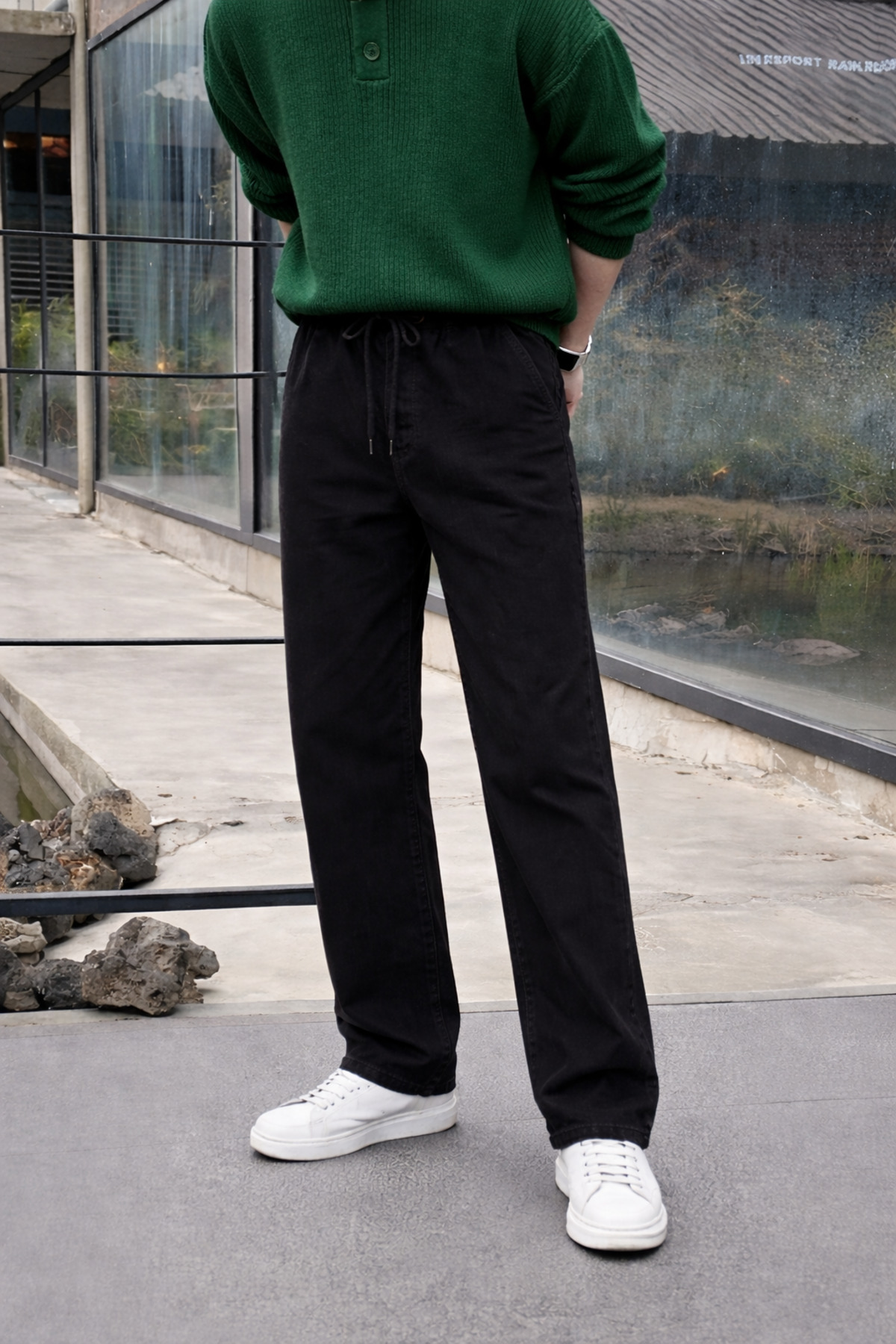 hacker Erkek Beli Lastikli Jogger Siyah Bol Paça Baggy Pantolon görsel 2