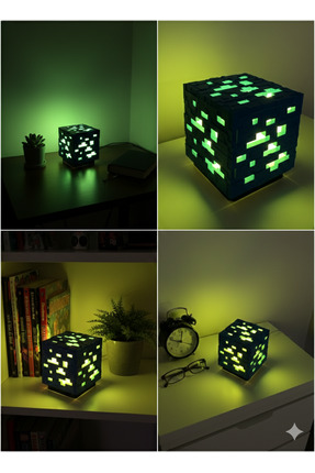 Printoria 3D Minecraft LED Gece Lambası – Dekoratif USB Işıklı Küp