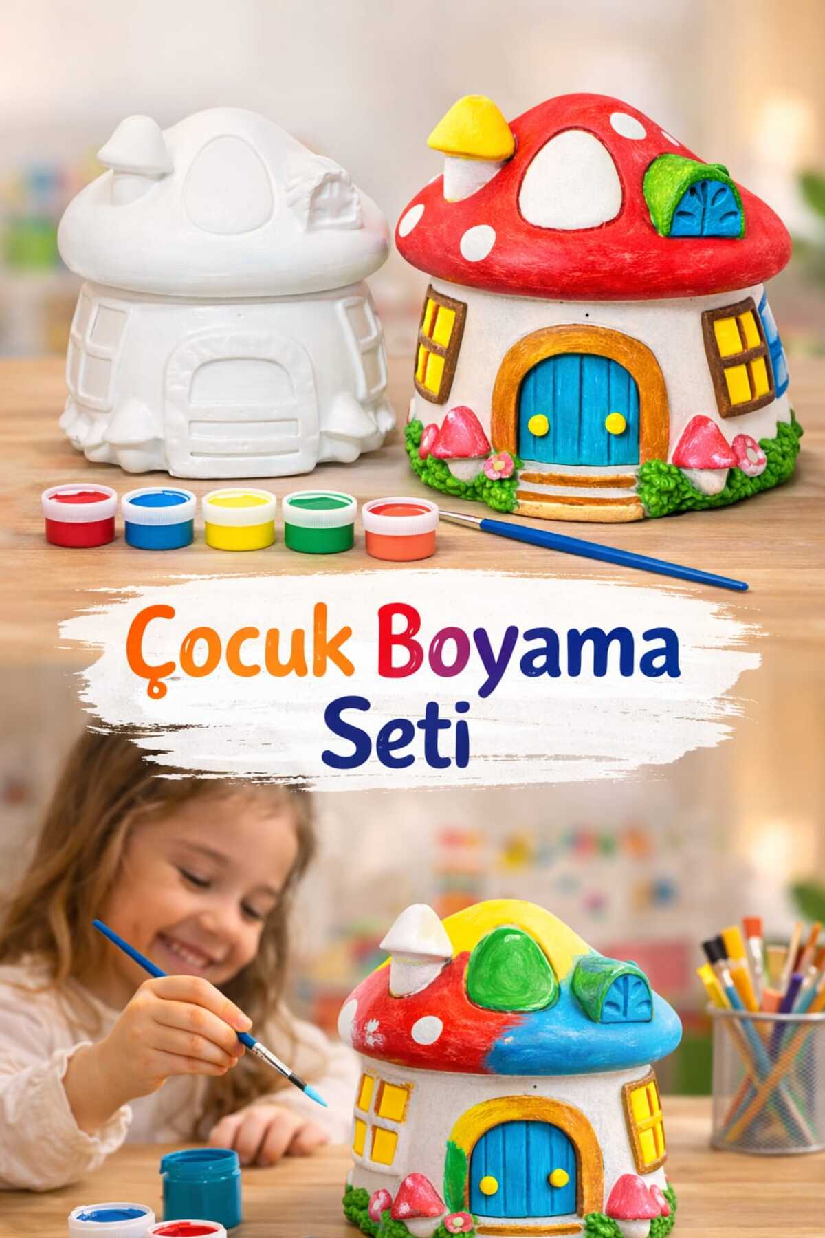 Hobicini Şirinler Evi Boyama Seti Etkinlik Seti Kendin Yap Eğitici Öğretici Oyuncak Montessori fotoğrafı 3 (önizleme)