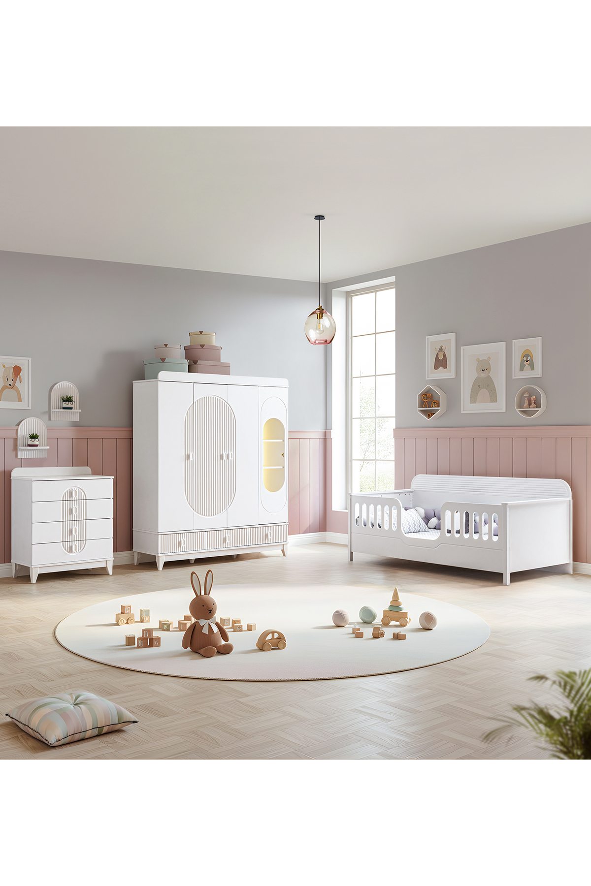 Setay Vizyon Çocuk Odası, Vizyon 4 Kapaklı Dolap, Etap Montessori Karyola, Şifonyer - Beyaz fotoğrafı 2 (önizleme)