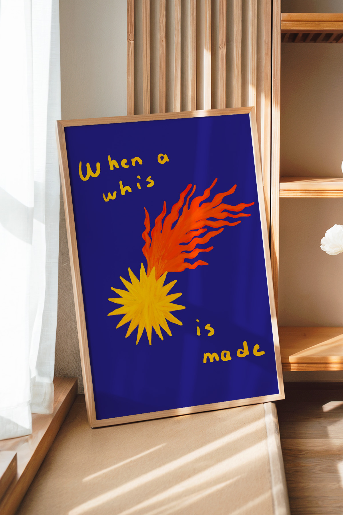 Modern Soyut Tablo Yazılı Poster Güneş ve Alev Duvar Dekoru Çerçevesiz