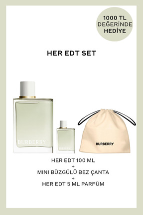 Burberry Her EDT 100 ml Kadın Parfüm + Mini Büzgülü Bez Çanta + Her EDT 5 ml ...