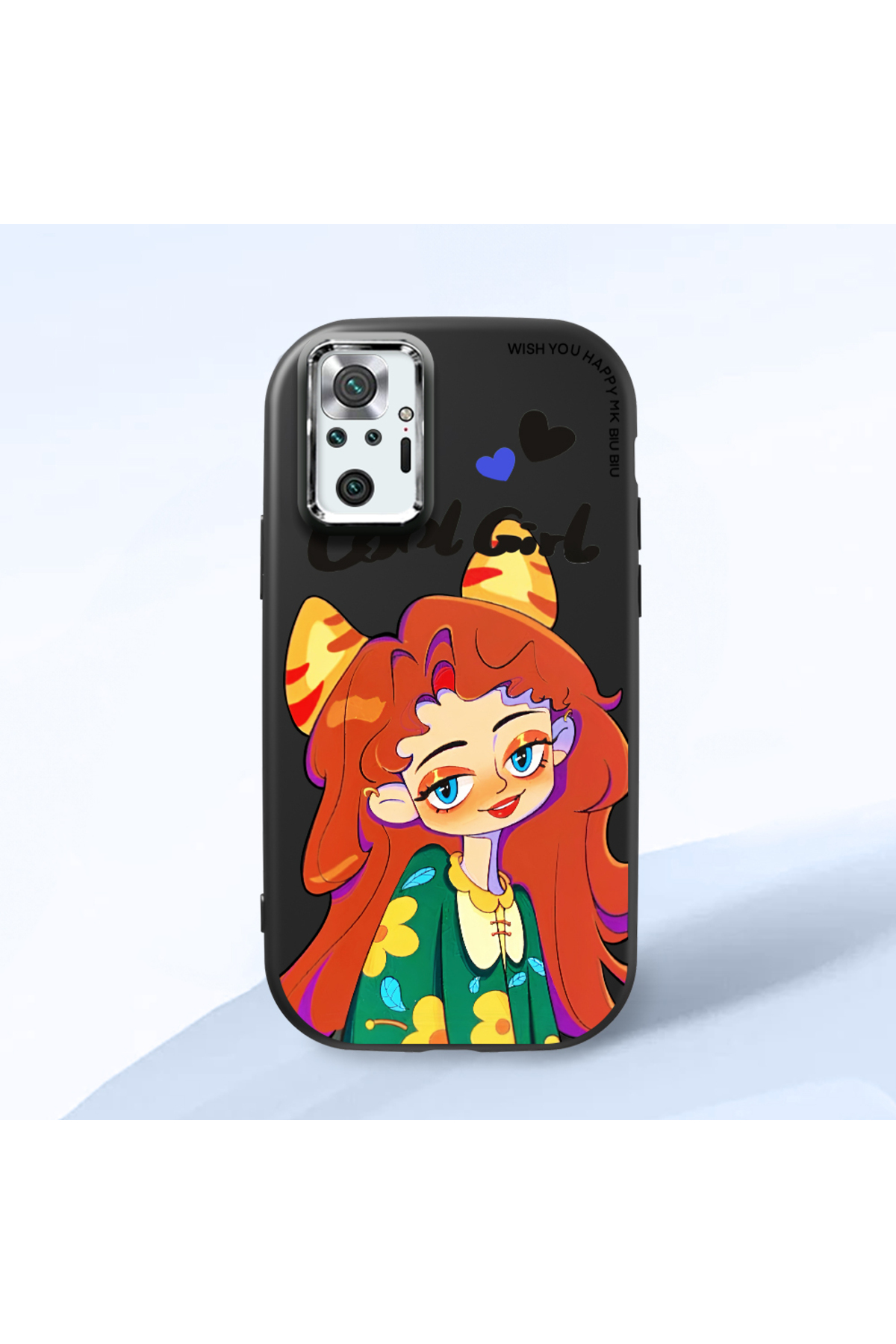 Redmi Note 10 Pro Compatible Black Soft Silicone Phone Case with Camera Protection pretty girl Pattern