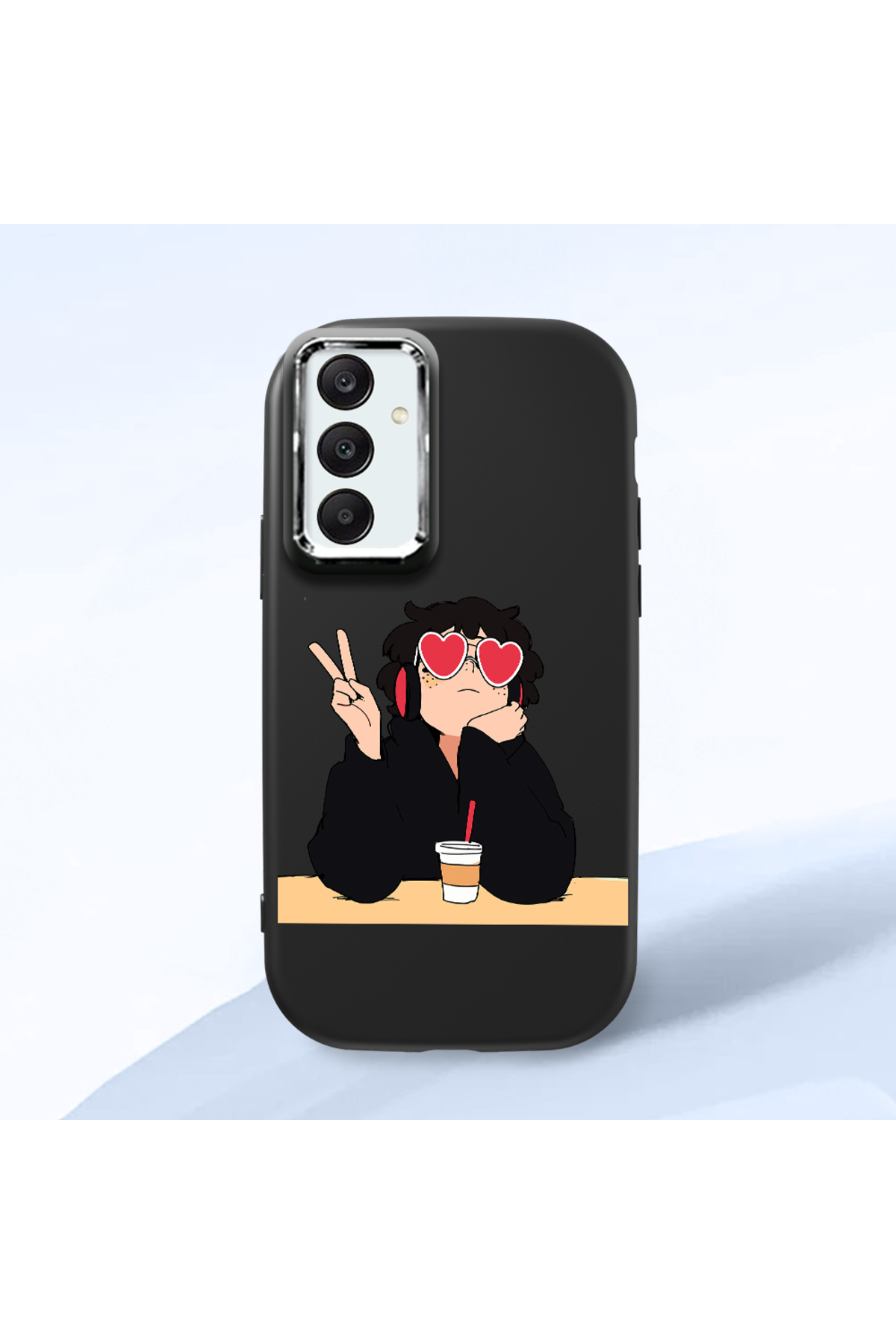 Samsung Galaxy A25 Compatible Black Soft Silicone Phone Case with Camera Protection Fashion Pattern