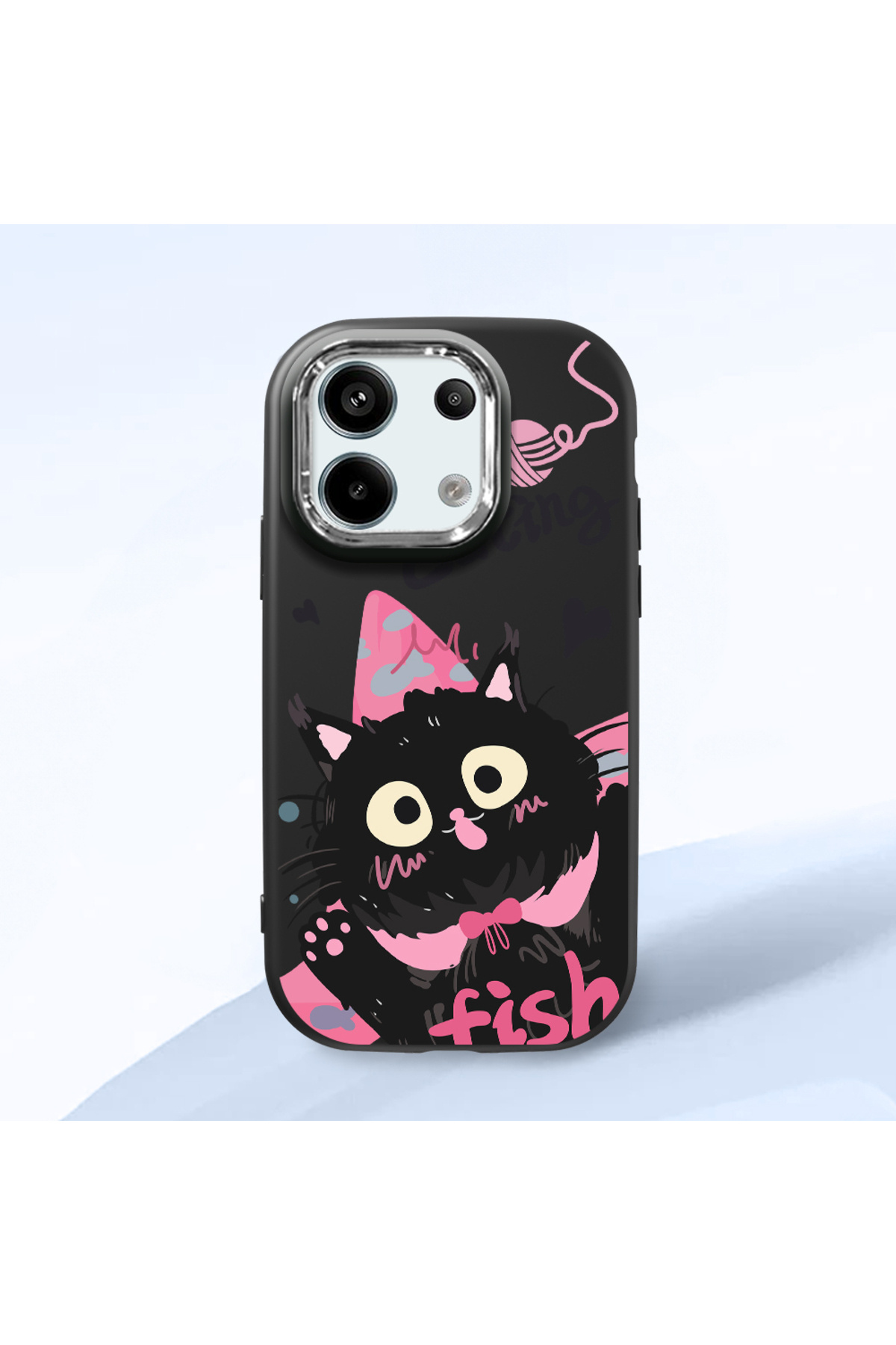 Redmi Note 13 Pro 5G Compatible Black Soft Silicone Phone Case with Camera Protection Cat Pattern