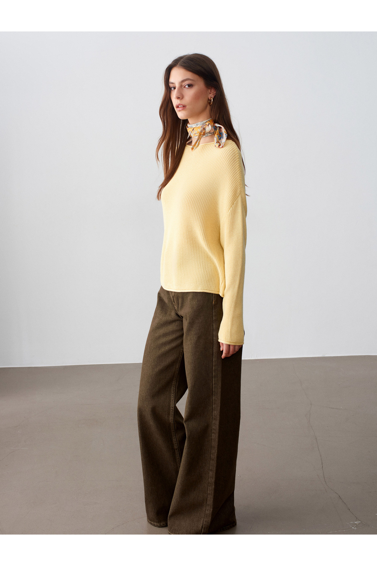 Dilvin  10804 Kayık Yaka Dökümlü Kazak-Açık Sarı - Görsel 4