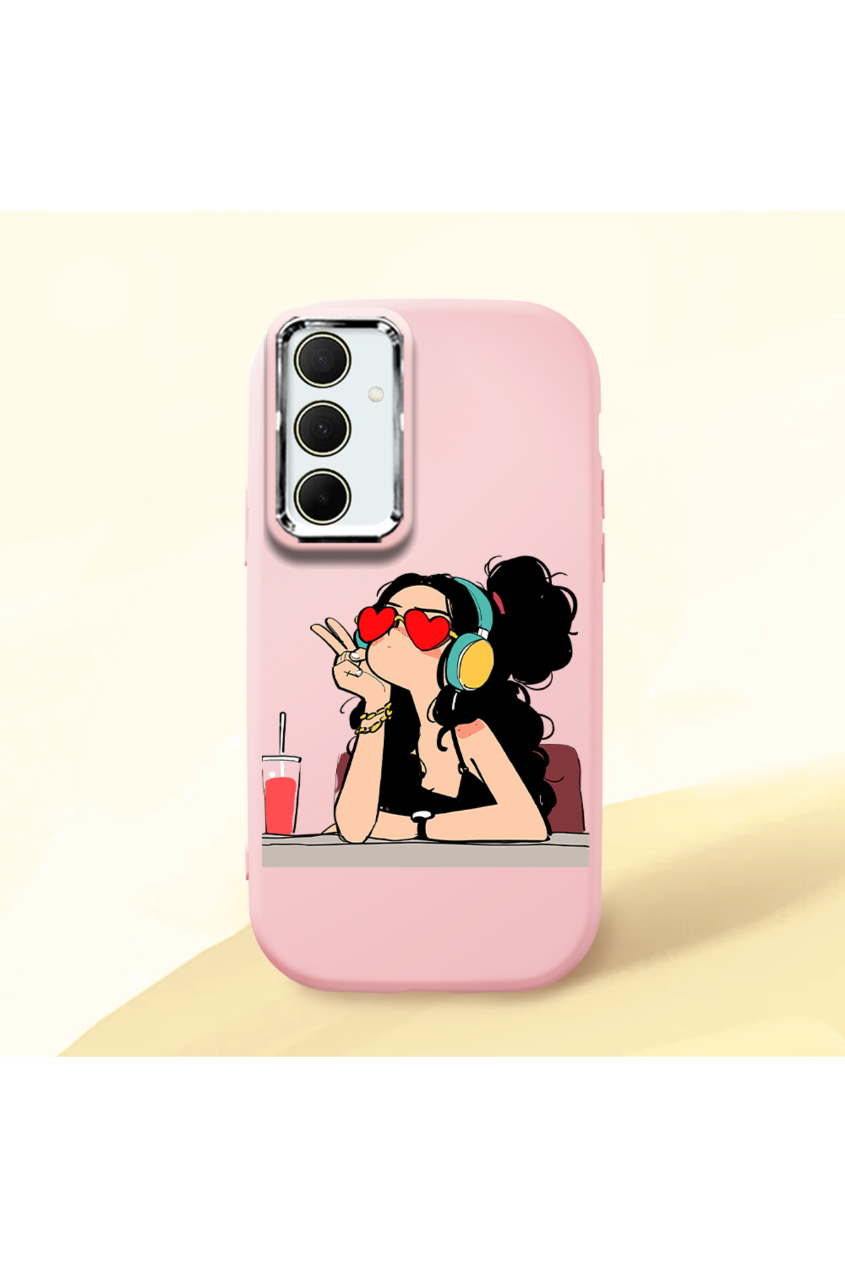 Samsung Galaxy A35 Compatible Pink Soft Silicone Phone Case with Camera Protection Fashion Pattern