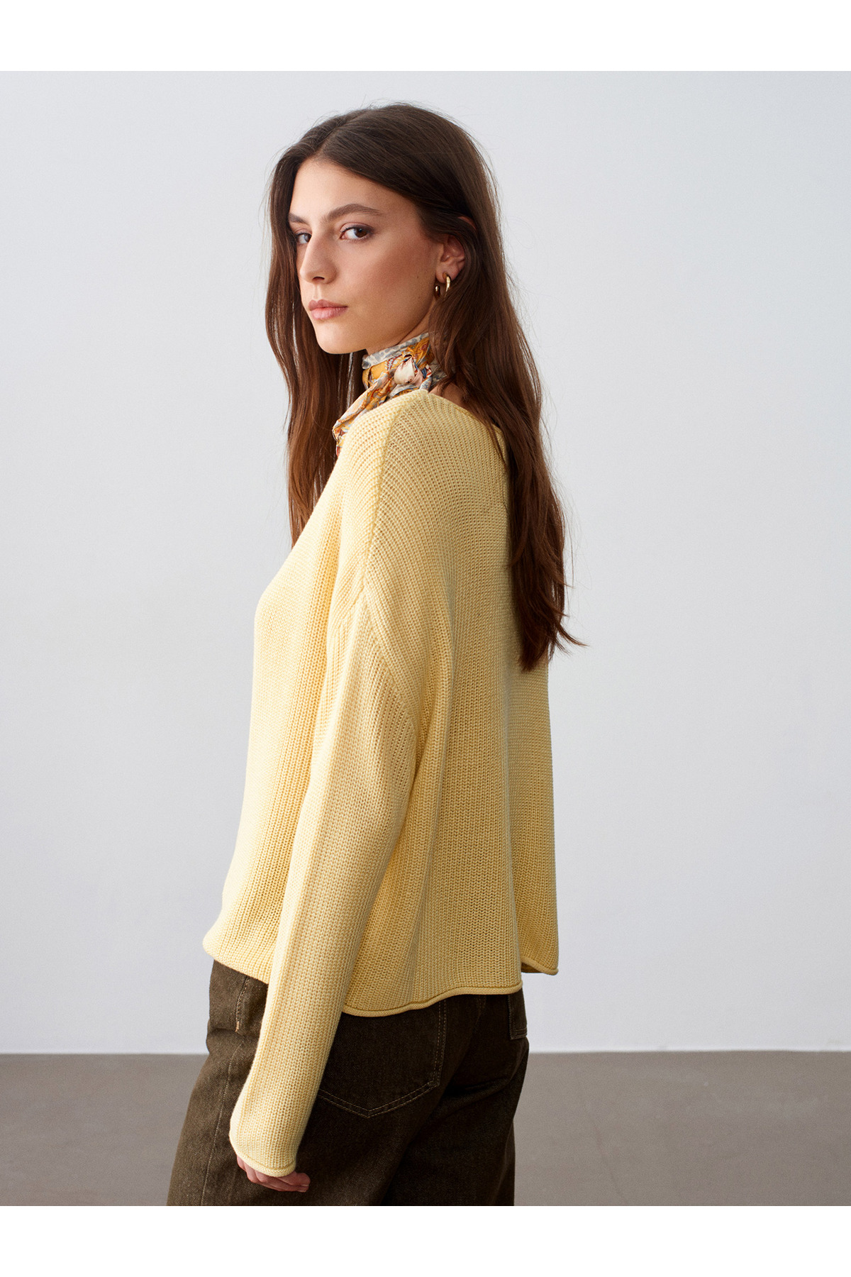 Dilvin  10804 Kayık Yaka Dökümlü Kazak-Açık Sarı - Görsel 2