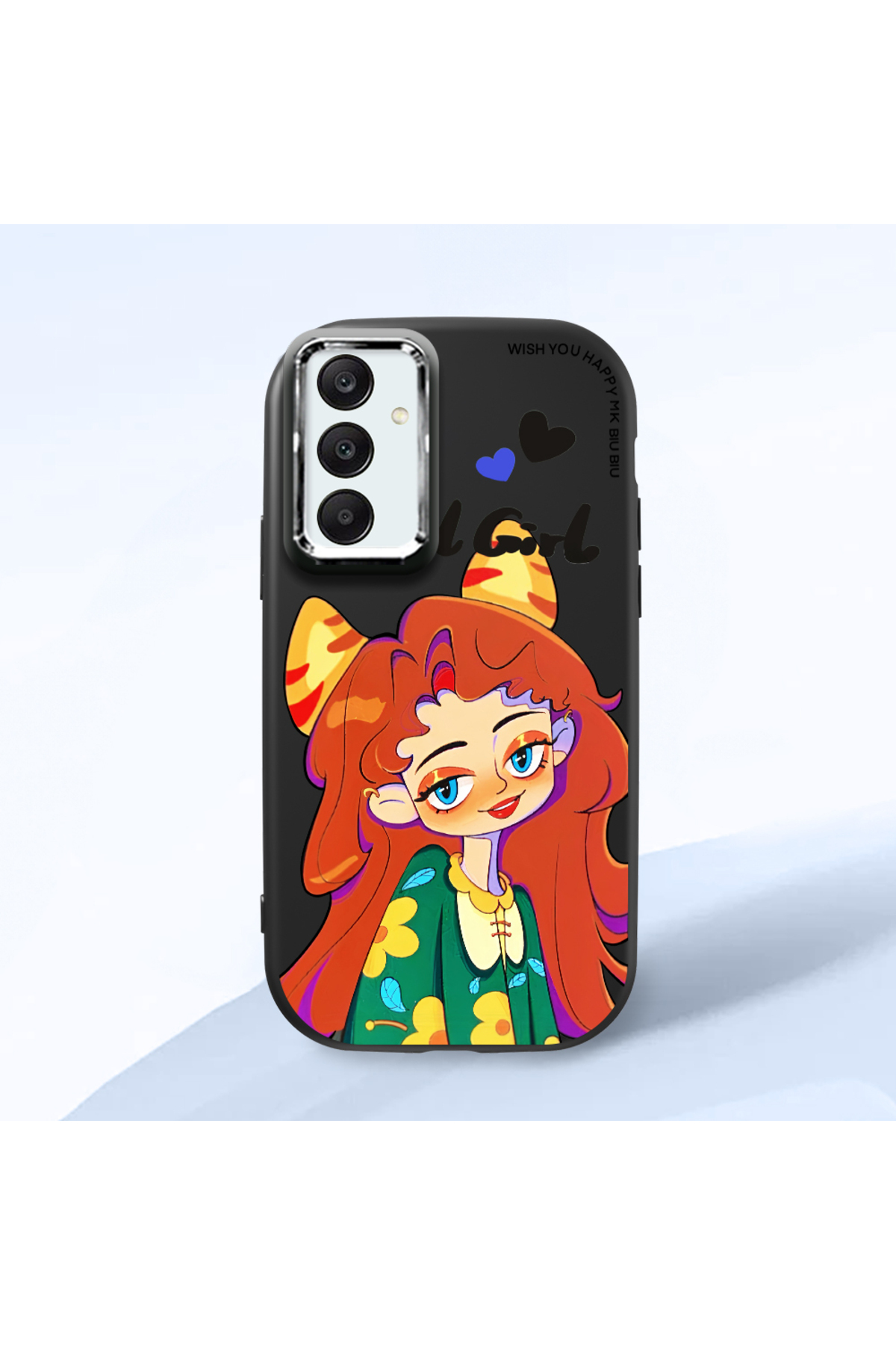 Samsung Galaxy A25 Compatible Black Soft Silicone Phone Case with Camera Protection pretty girl Pattern