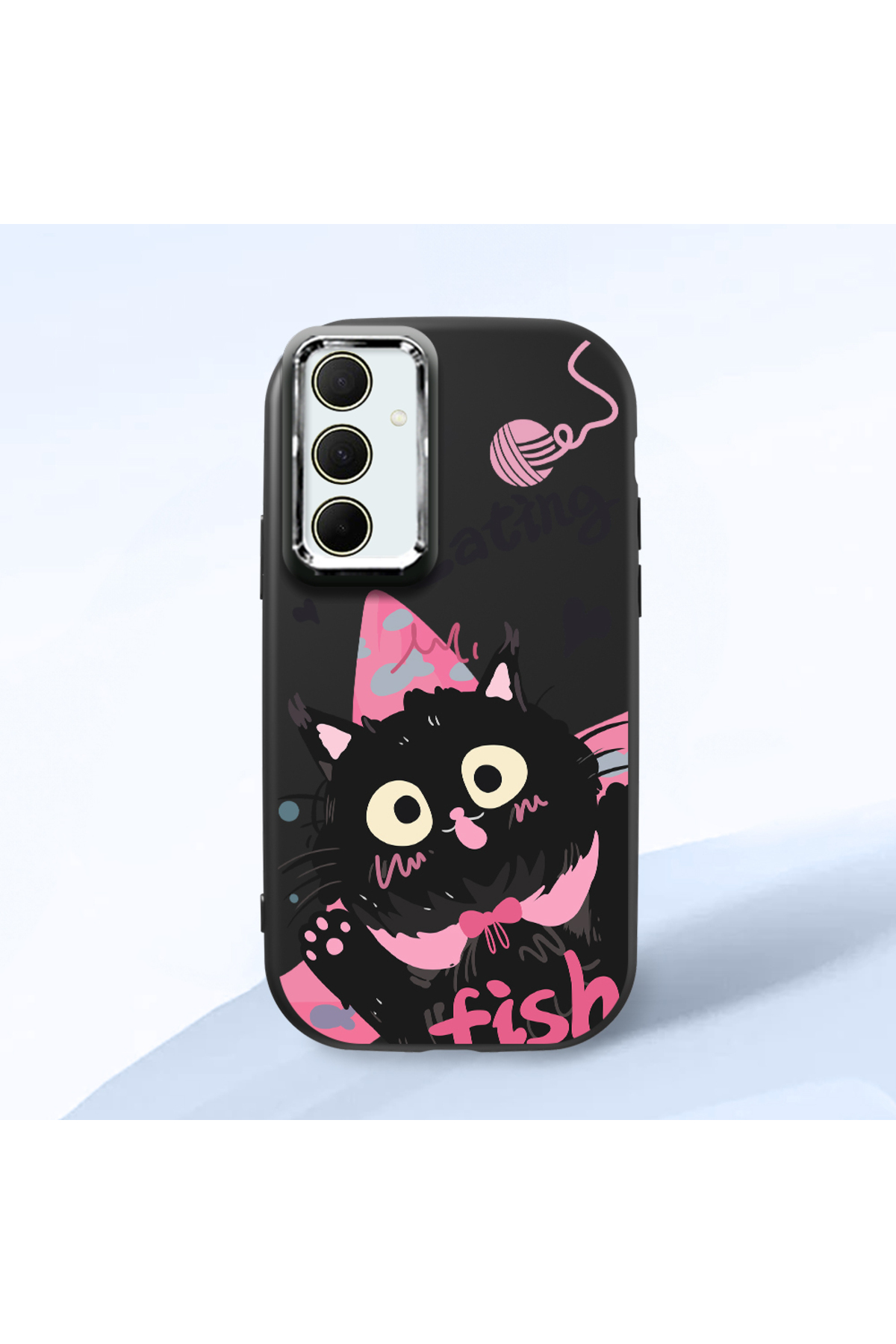 Black Soft Silicone Phone Case with Camera Protection for Samsung Galaxy A35 Compatible Cat Pattern