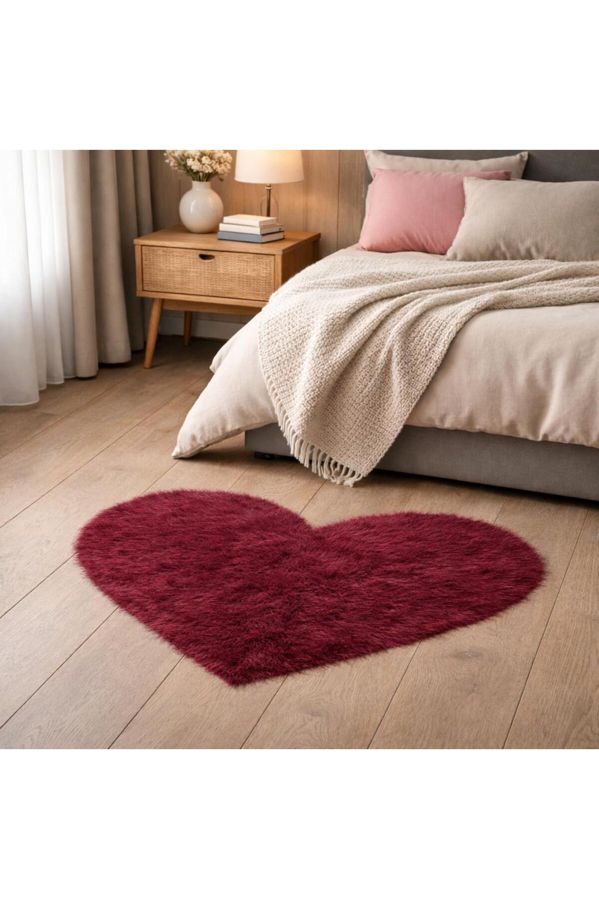 LAMB PLUSH HEART SHAPED THIN RUG - SUEDE SOLE SOFT TEXTURED LIVING ROOM - BEDROOM - ENTRANCE RUG