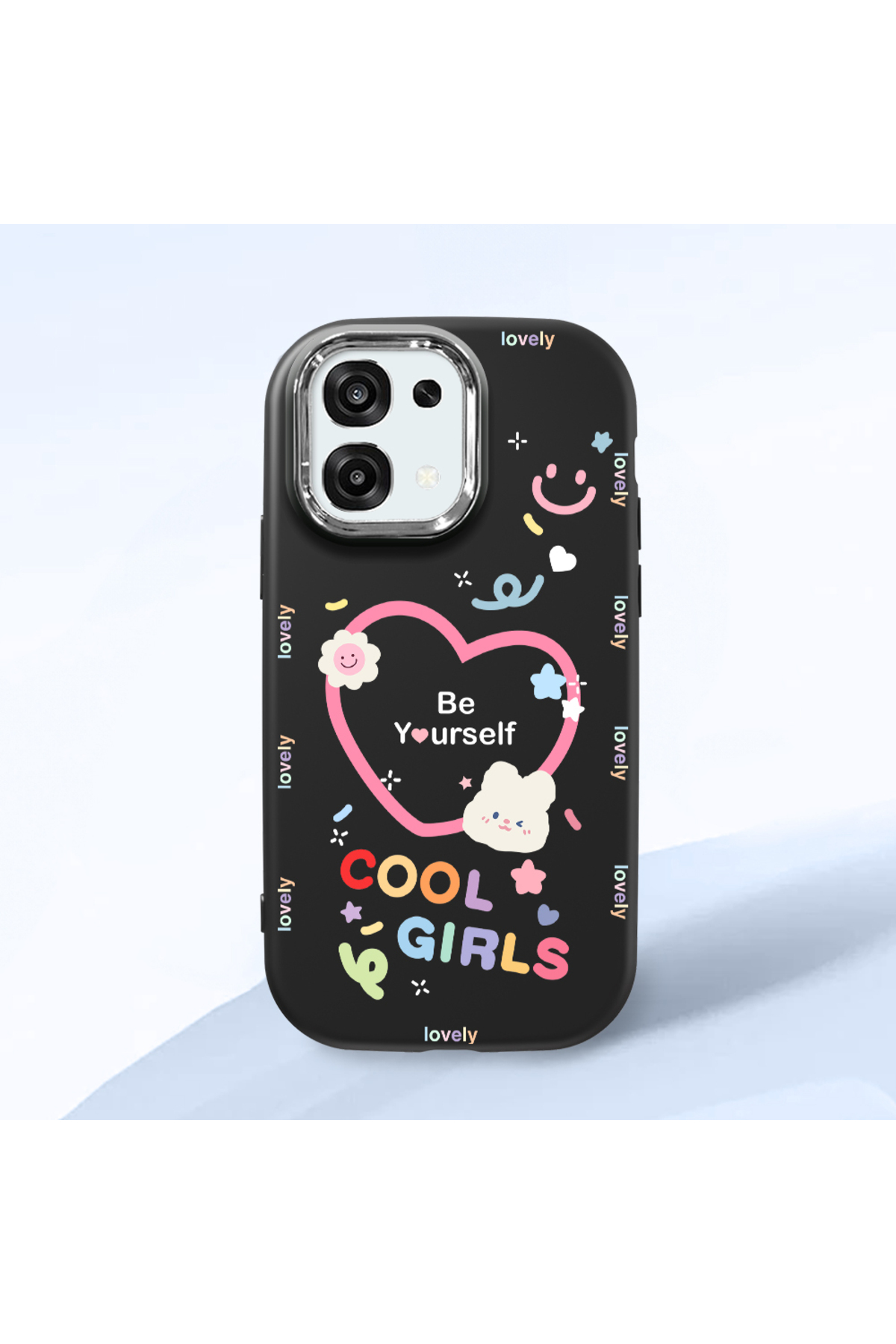 OPPO A6 Pro Compatible Black Soft Silicone Phone Case with Camera Protection Heart Pattern