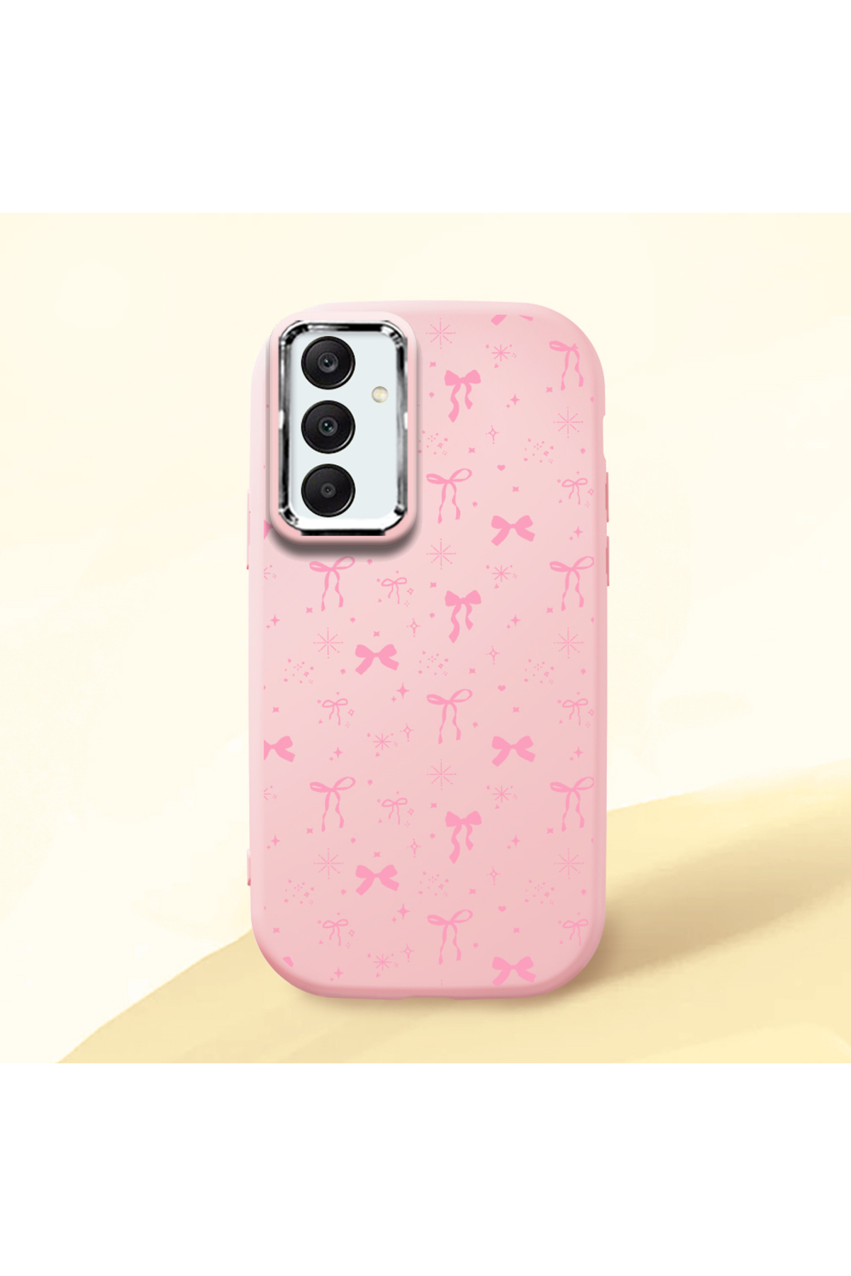 Samsung Galaxy A25 Compatible Pink Soft Silicone Phone Case with Camera Protection Bowtie Pattern