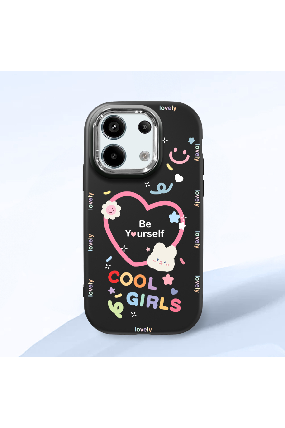 Redmi Note 13 Pro 5G Compatible Black Soft Silicone Phone Case with Camera Protection Heart Pattern