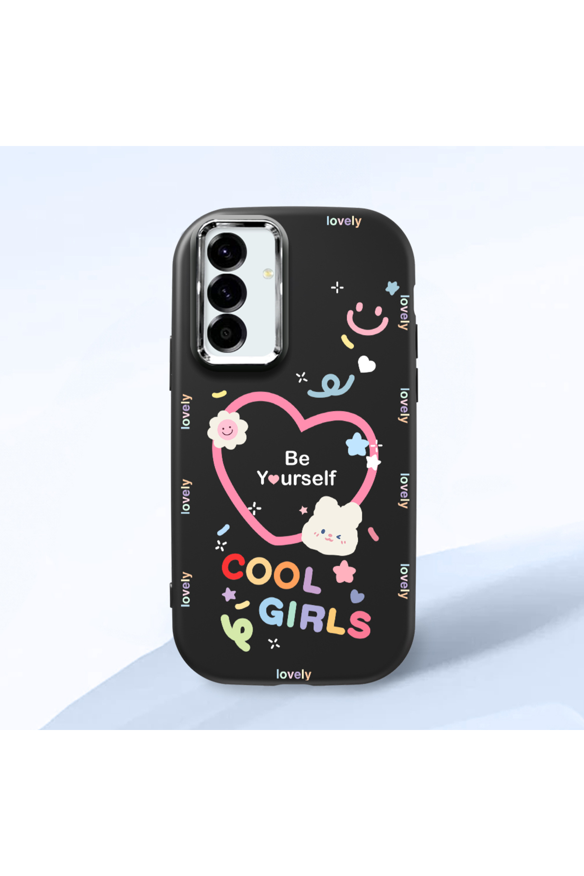 Samsung Galaxy A56 Compatible Black Soft Silicone Phone Case with Camera Protection Heart Pattern