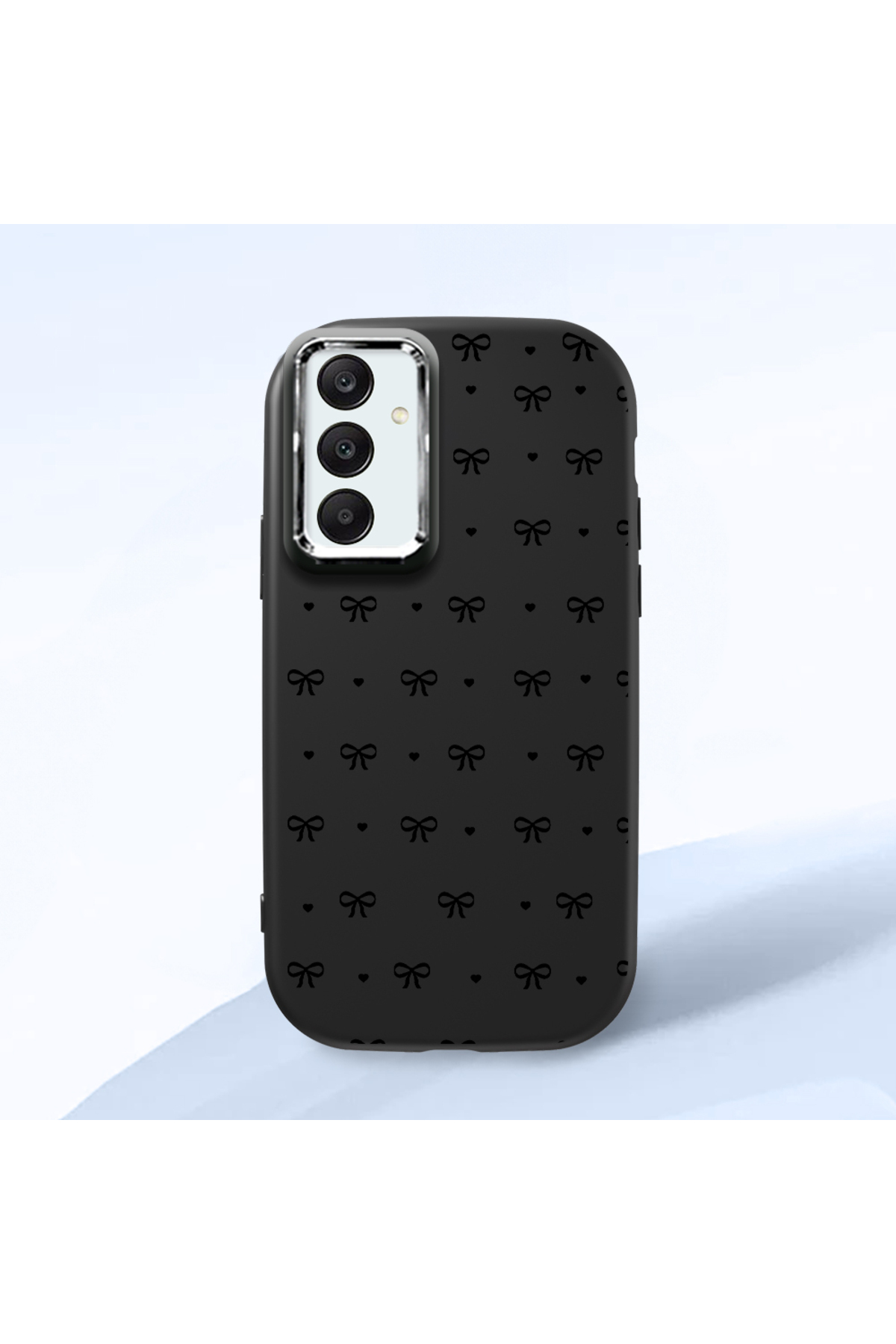 Samsung Galaxy A25 Compatible Black Soft Silicone Phone Case with Camera Protection Bowtie Pattern