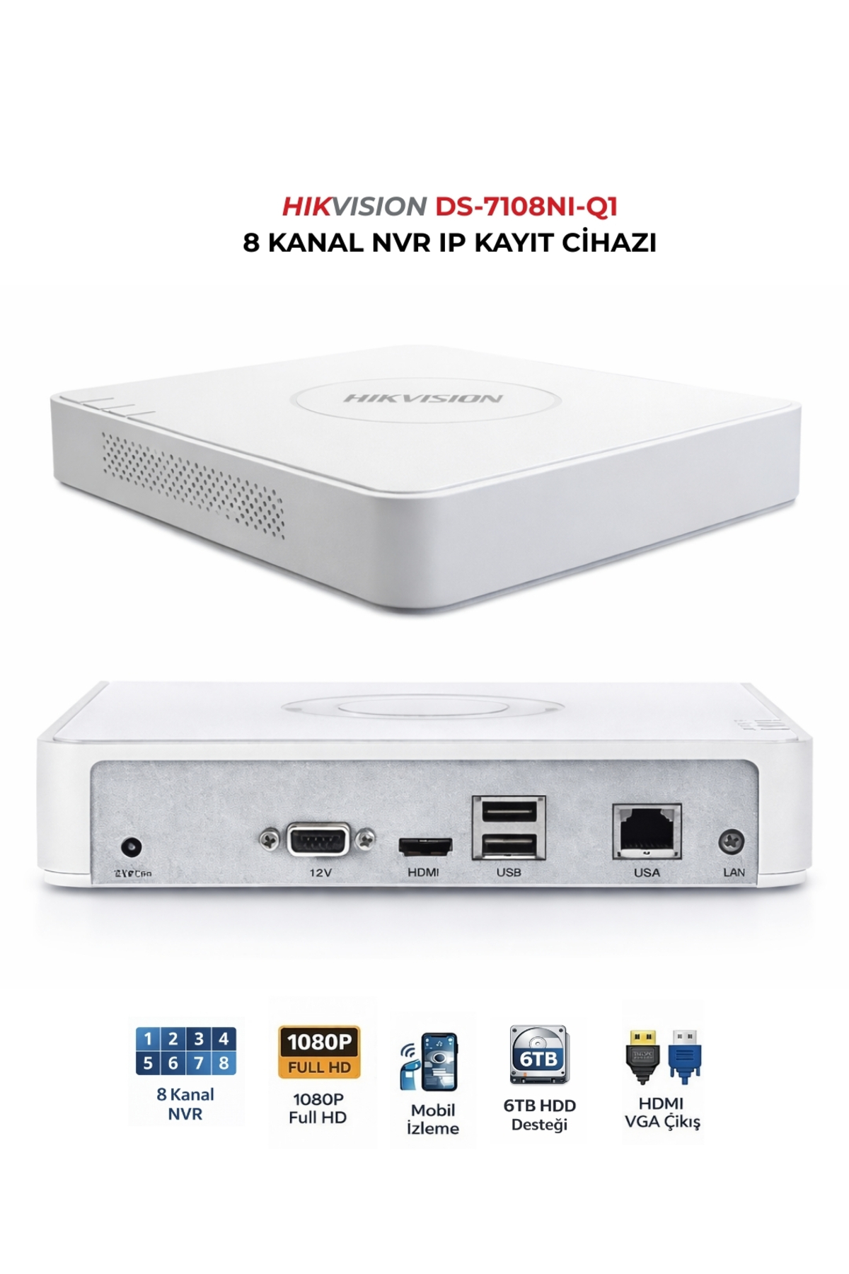 Hikvision DS-7108NI-Q1 8 Kanal IP NVR 1 HDD 6TB Destekli - Fiyatı