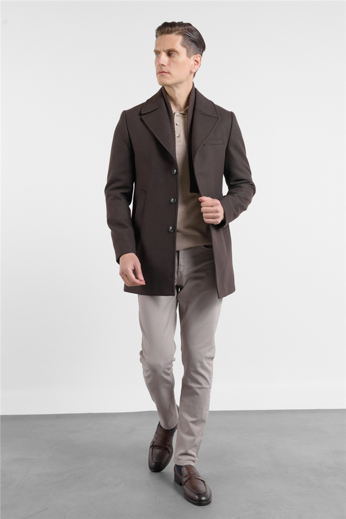 İmza  Kahverengi Mono Yaka Yan Cep Comfort Fit Esnek Kaşe Kaban 1008255260 - Görsel 2