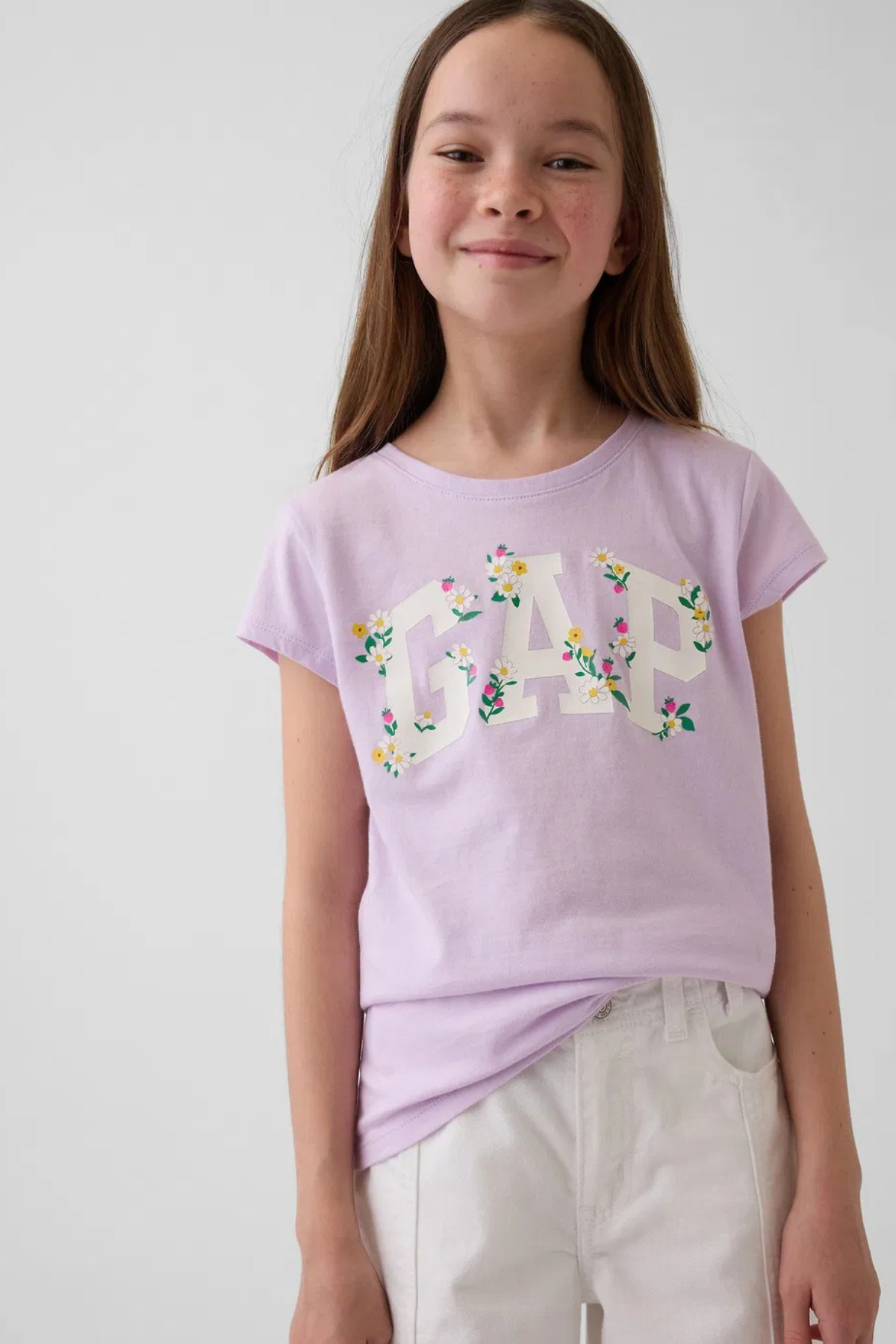 GAP Girl's Lilac T-Shirt with Logo Detail