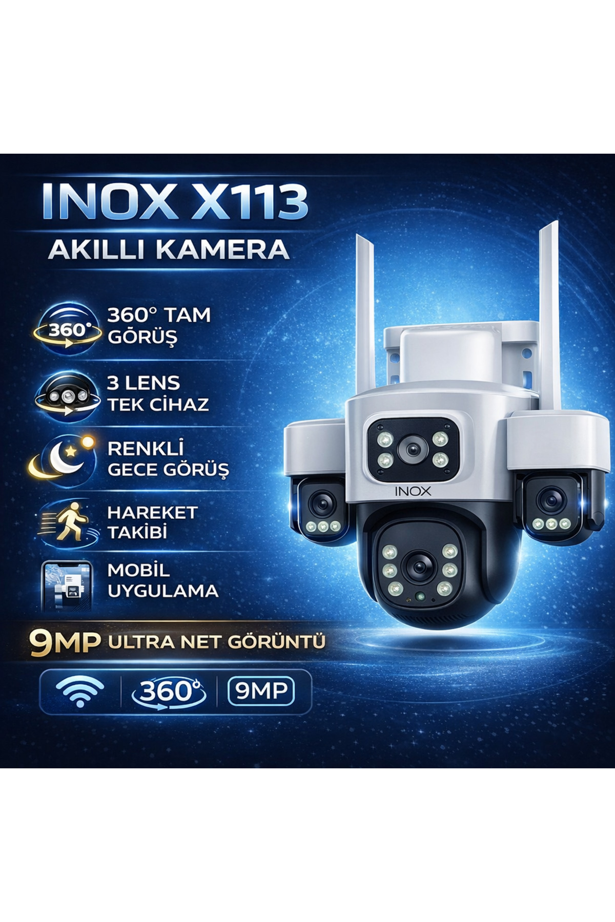ZETEK ELEKTRONİK X113 3+3+3MP 3 LENSLİ WİFİ PTZ KAMERA