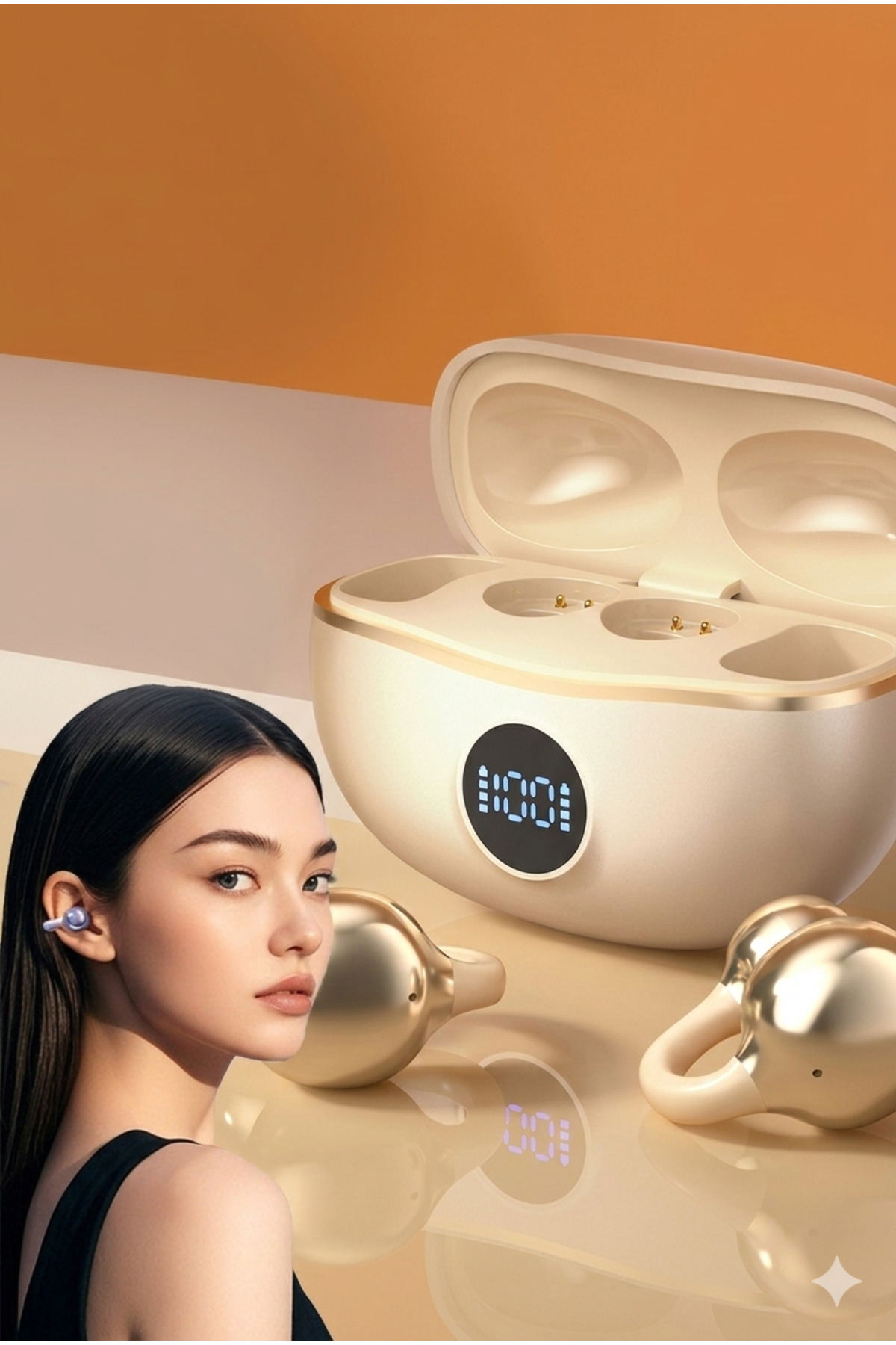 Küpe Tasarım Kablosuz Bluetooth Kulaklık - Yeni Nesil Klipsli Sporcu Kulaklığı - LED Ekranlı