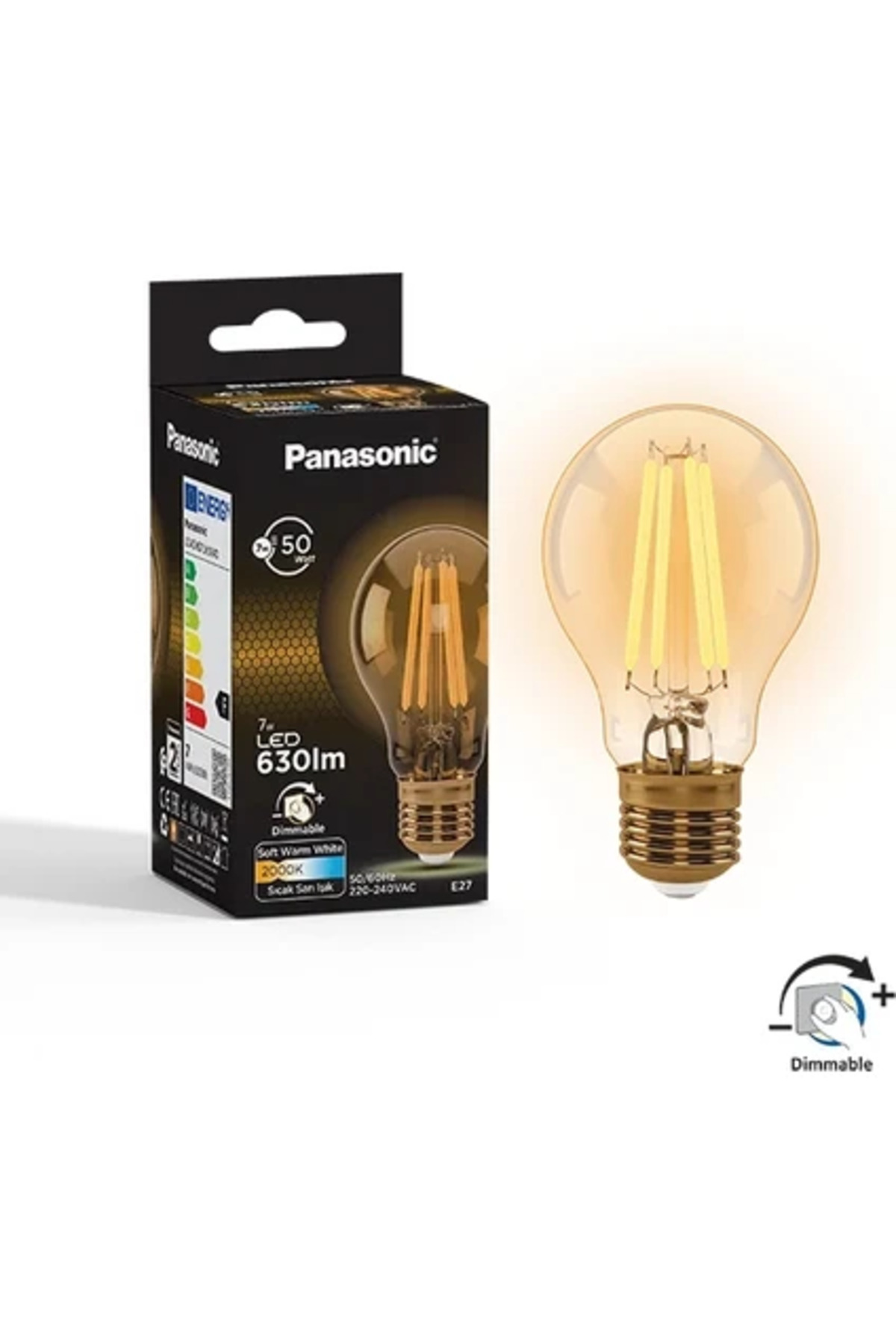 Panasonic E27 Dim Edilebilir Filaman Lamba 7W 630LM 2000K Gold