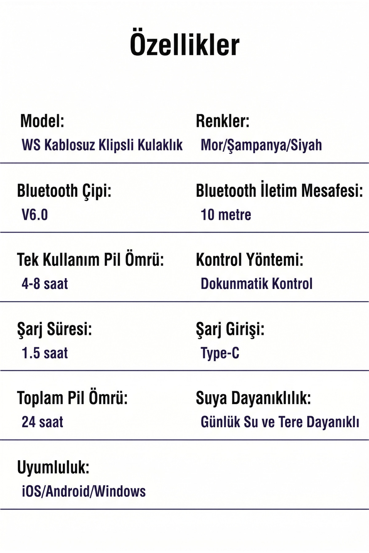Küpe Tasarım Kablosuz Bluetooth Kulaklık - Yeni Nesil Klipsli Sporcu Kulaklığı - LED Ekranlı