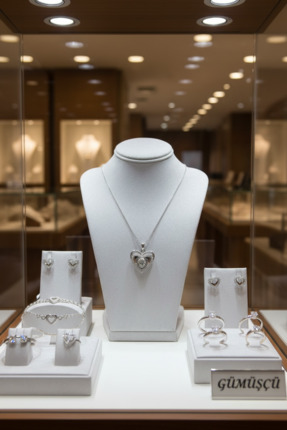 ank tasarım anka mücevherat 925 AYAR GÜMÜŞ TAŞLI KALP KADIN KOLYE