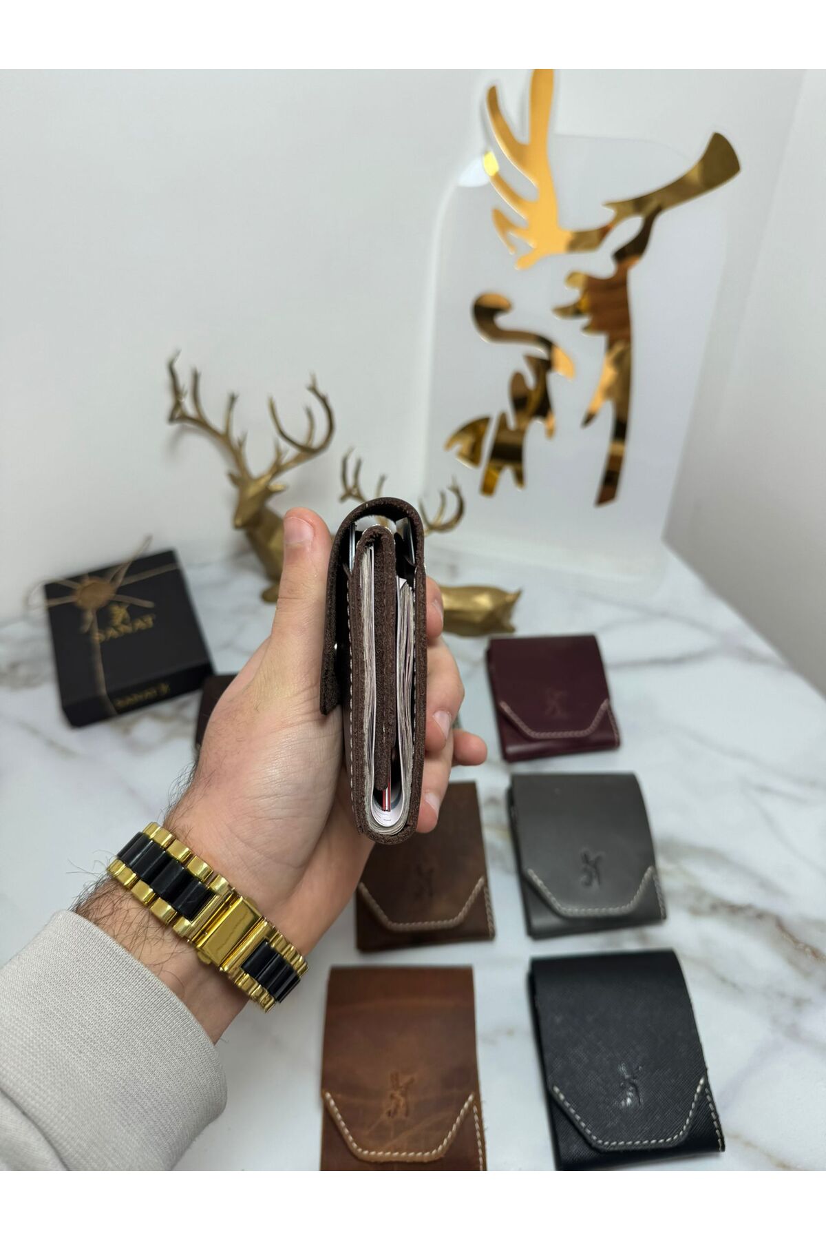 SANAT %100 Hakiki Crazy Deri El yapımı Minimalist Cüzdan - Para Portföyü Şık Kaliteli Triod Kartlık Cüzdan görsel 5