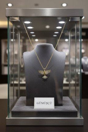 ank tasarım anka mücevherat 925 AYAR GÜMÜŞ ANKA KUŞU KADIN KOLYE (gold)