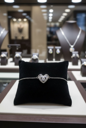 ank tasarım anka mücevherat 925 AYAR GÜMÜŞ TAŞLI KALP KADIN BİLEKLİK