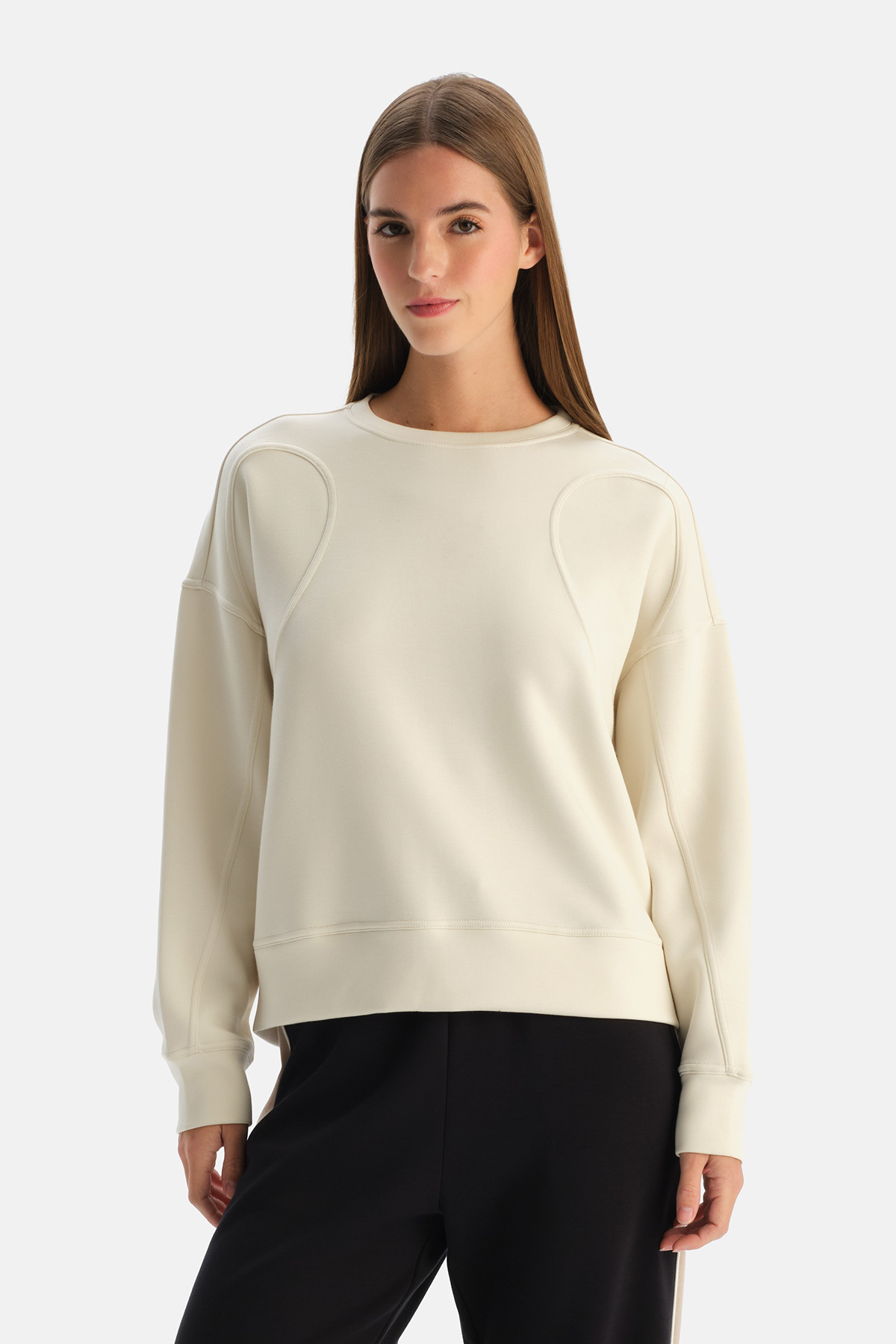 Dagi Ekru Dikiş Detaylı Sweatshirt
