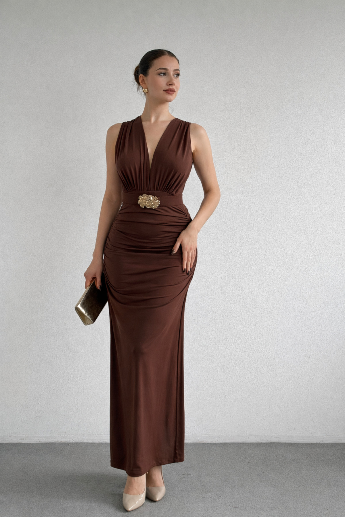 Nika Fashion  Kemerli Vatka Detay Elbise - Görsel 4