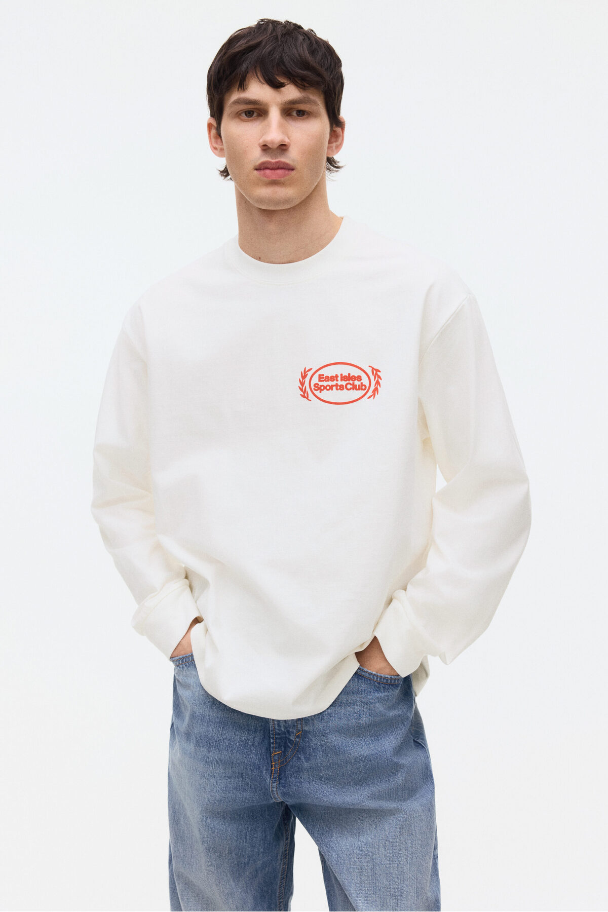 تاپ آستین بلند طرح‌دار، گشاد و خوش‌فرم اچ اند ام تی شرت H&M