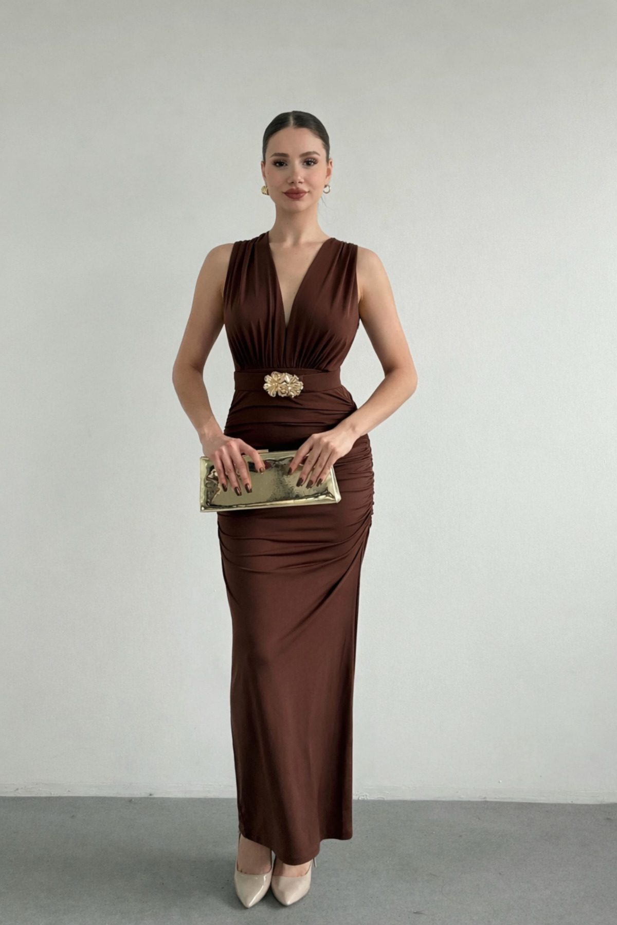 Nika Fashion  Kemerli Vatka Detay Elbise