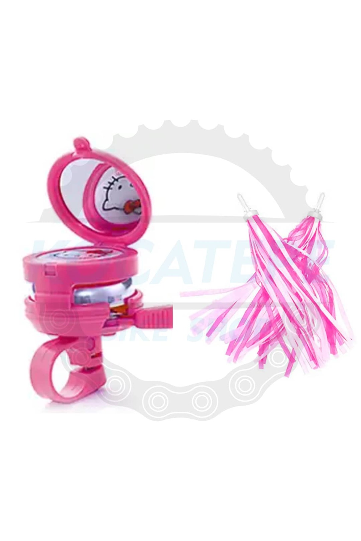 Asroya Aynalı Hello Kitty Bisiklet Zili Gidon Püskül Süsü Pembe