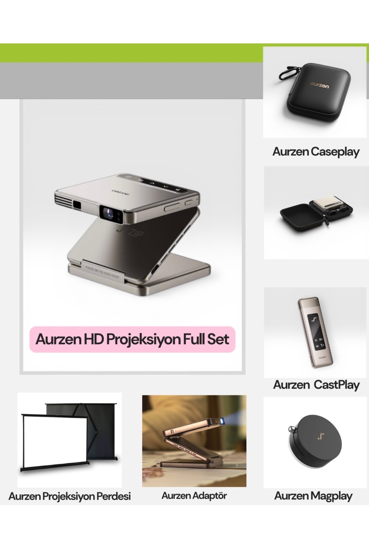 AURZEN ZIP TRIFOLD Katlanabilir DLP Gerçekten Mini Projektör FULL